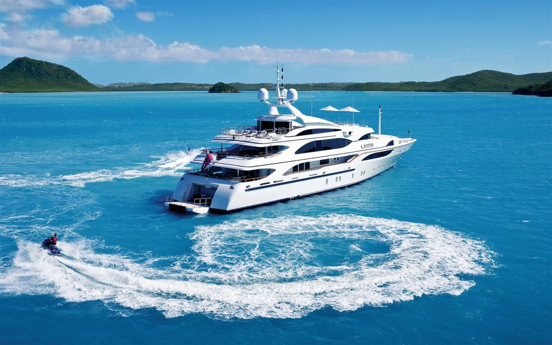 Luxury white yacht, Caribbean sea bay, Summer seascape, High quality, 1920x1200 HD Desktop