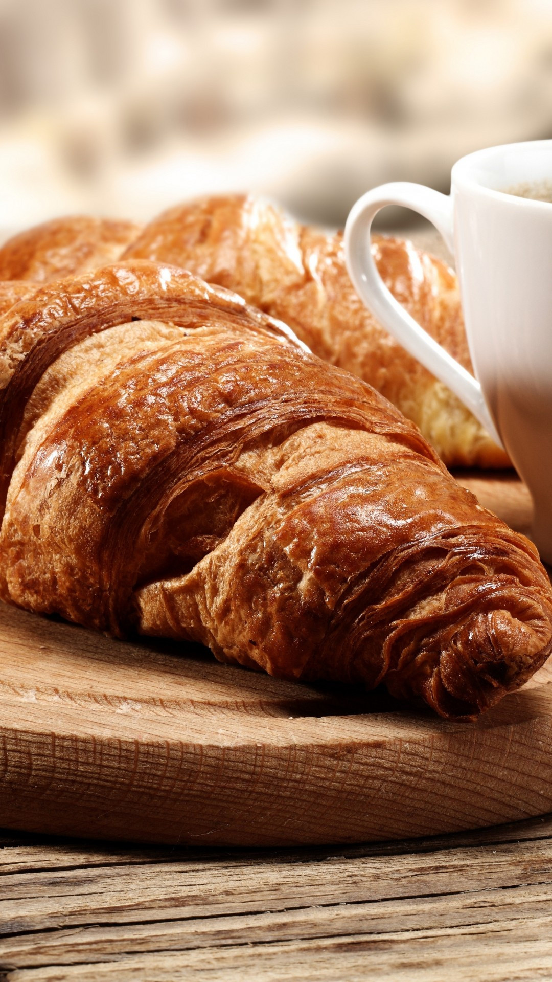 Croissant, Cup of coffee, Breakfast drink, iPhone, 1080x1920 Full HD Phone