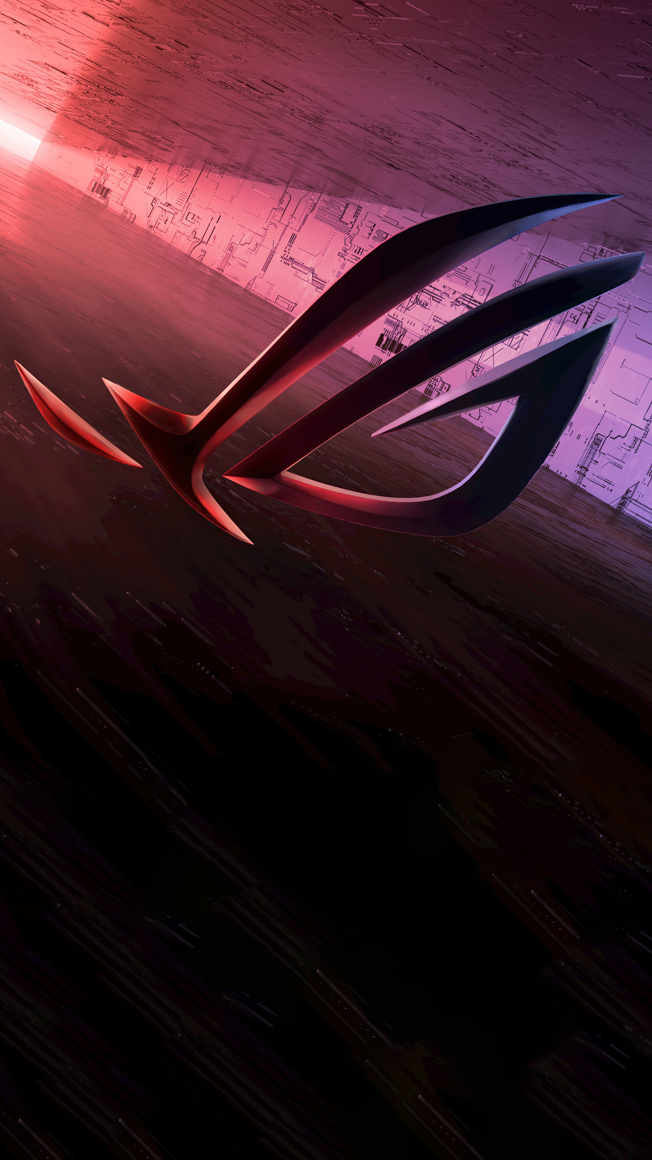 ASUS Republic of Gamers logo, Blueprint schematic wall, Crimson lit floor, 4K Phone wallpaper