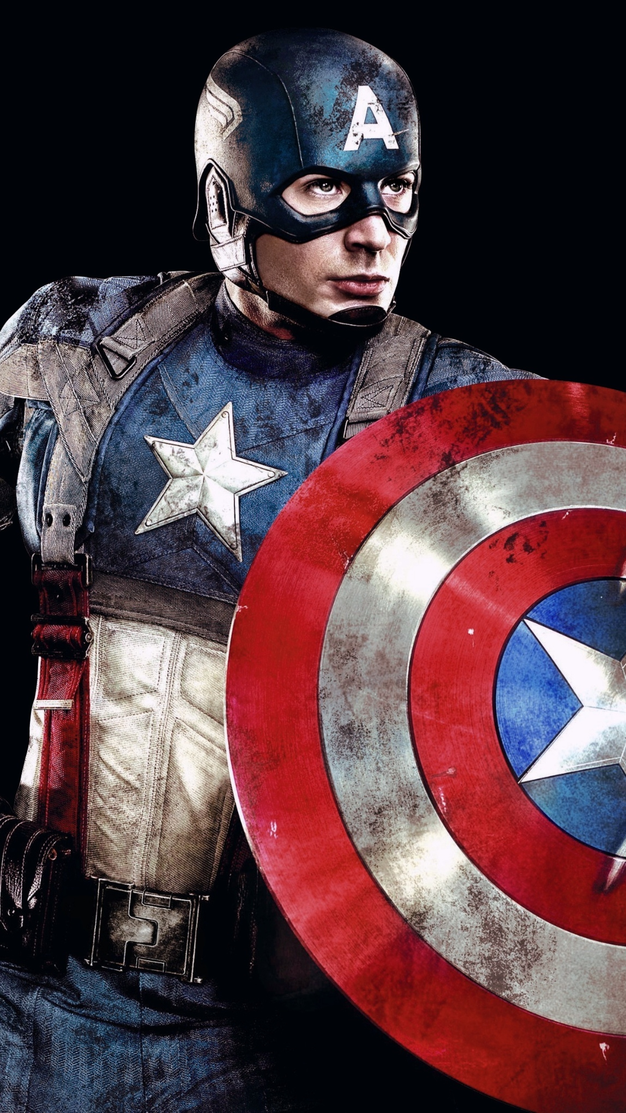 Chris Evans as Captain America, Captain America's shield, Captain America uniform, 4K Phone wallpaper