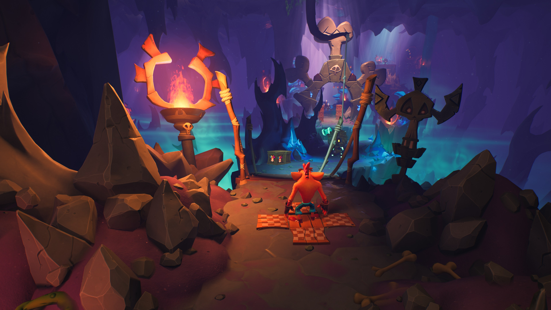 Crash Bandicoot, Crash Bandicoot 4: It's About Time, Torchlit cavern level, Full HD Desktop wallpaper