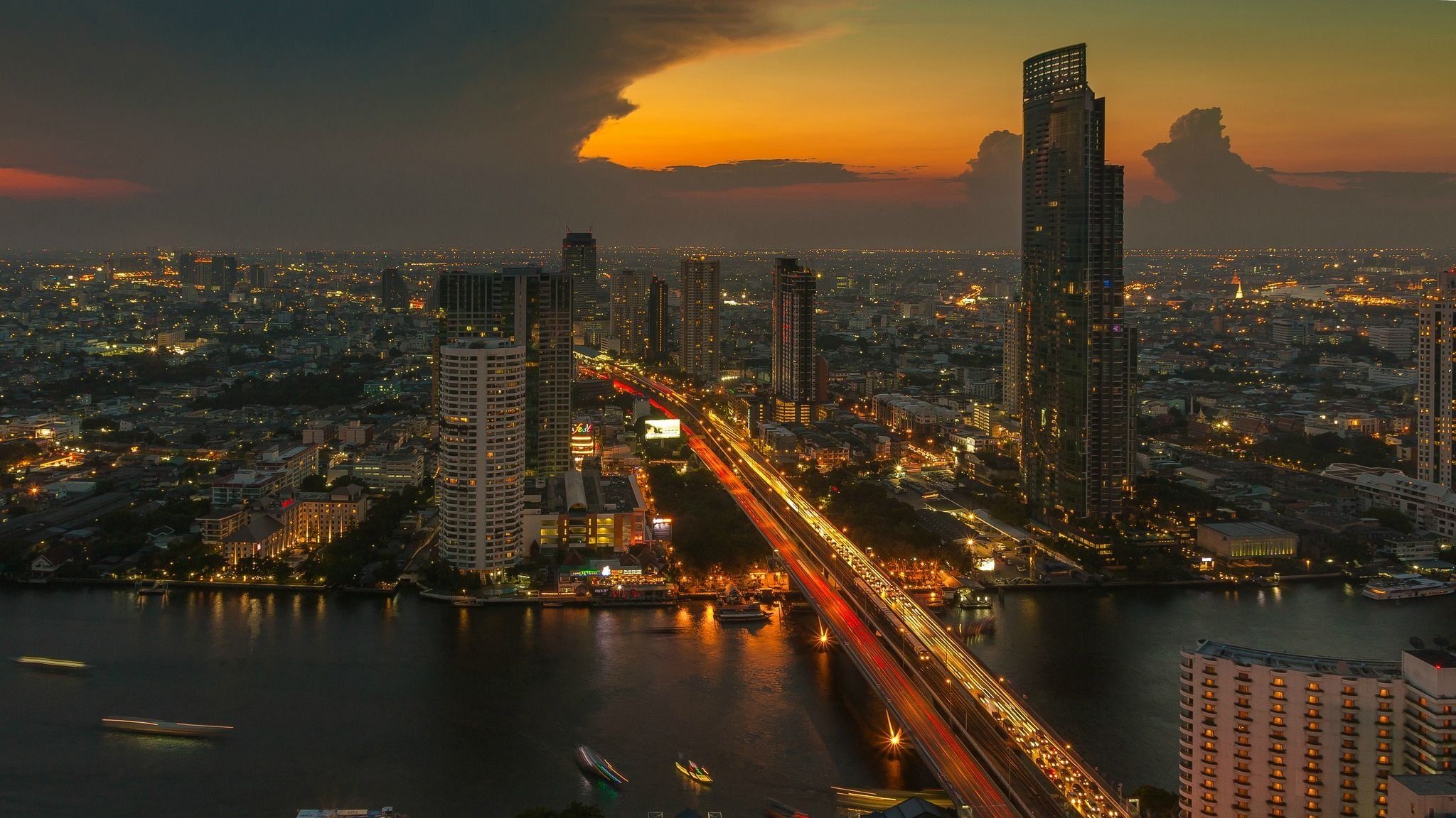 Sathon Bridge, Bangkok Wallpaper, 2050x1160 HD Desktop