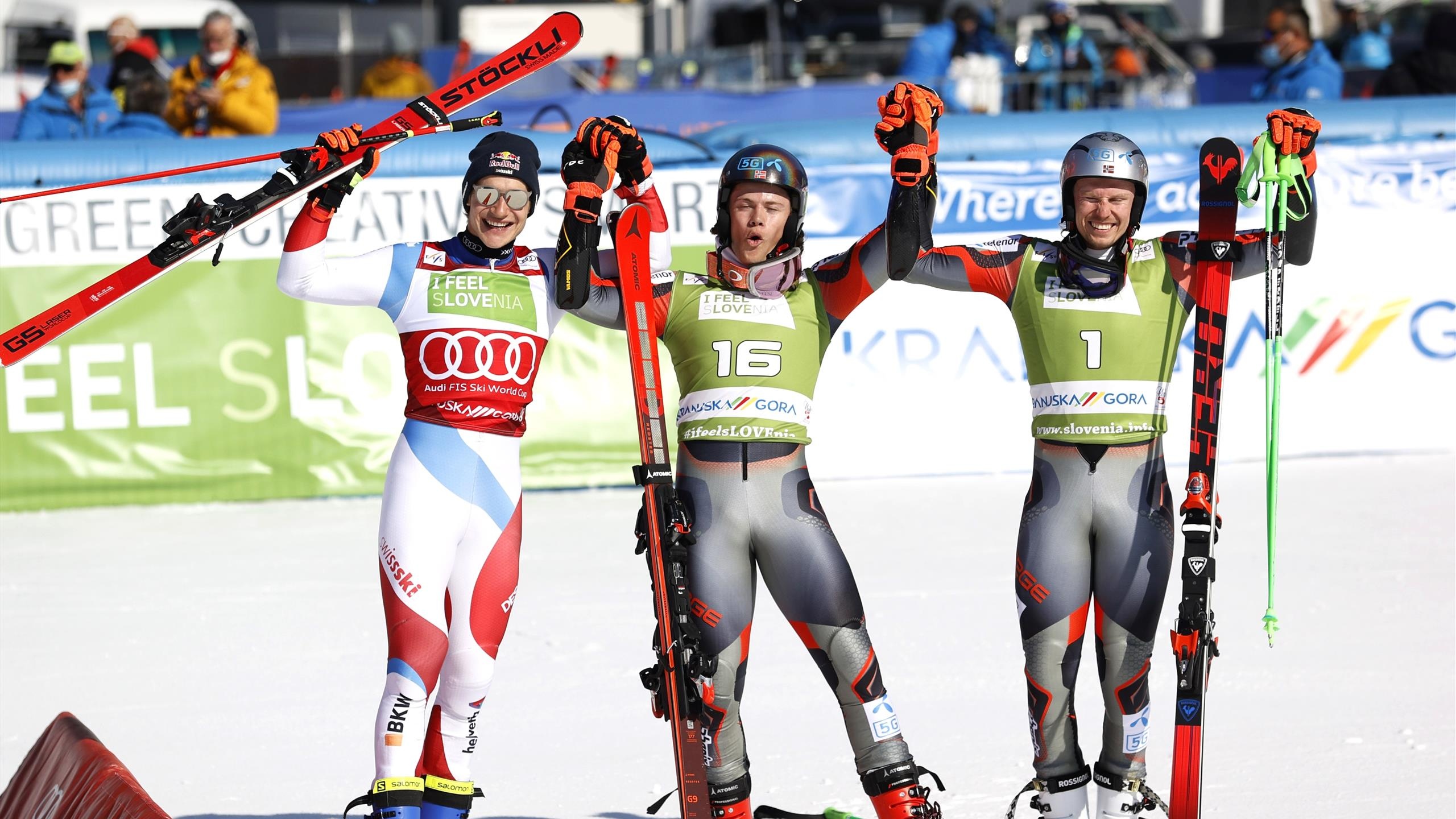 Marco Odermatt, Henrik Kristoffersen, Kranjska Gora win, Eurosport, 2560x1440 HD Desktop