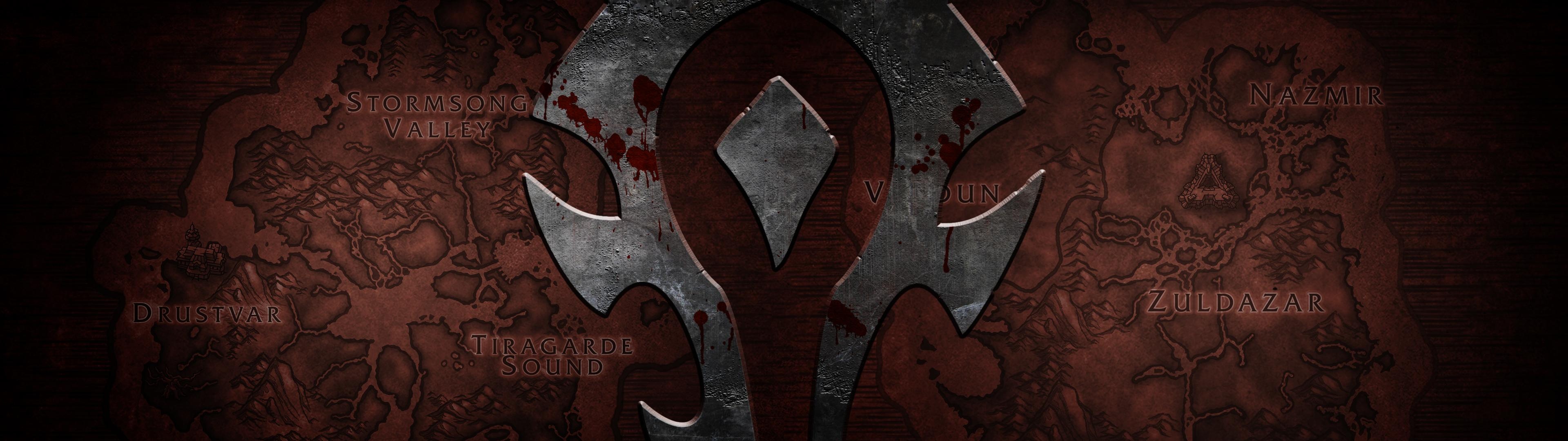 Horde, World of Warcraft, Powerful symbol, Horde allegiance, 3840x1080 Dual Screen Desktop