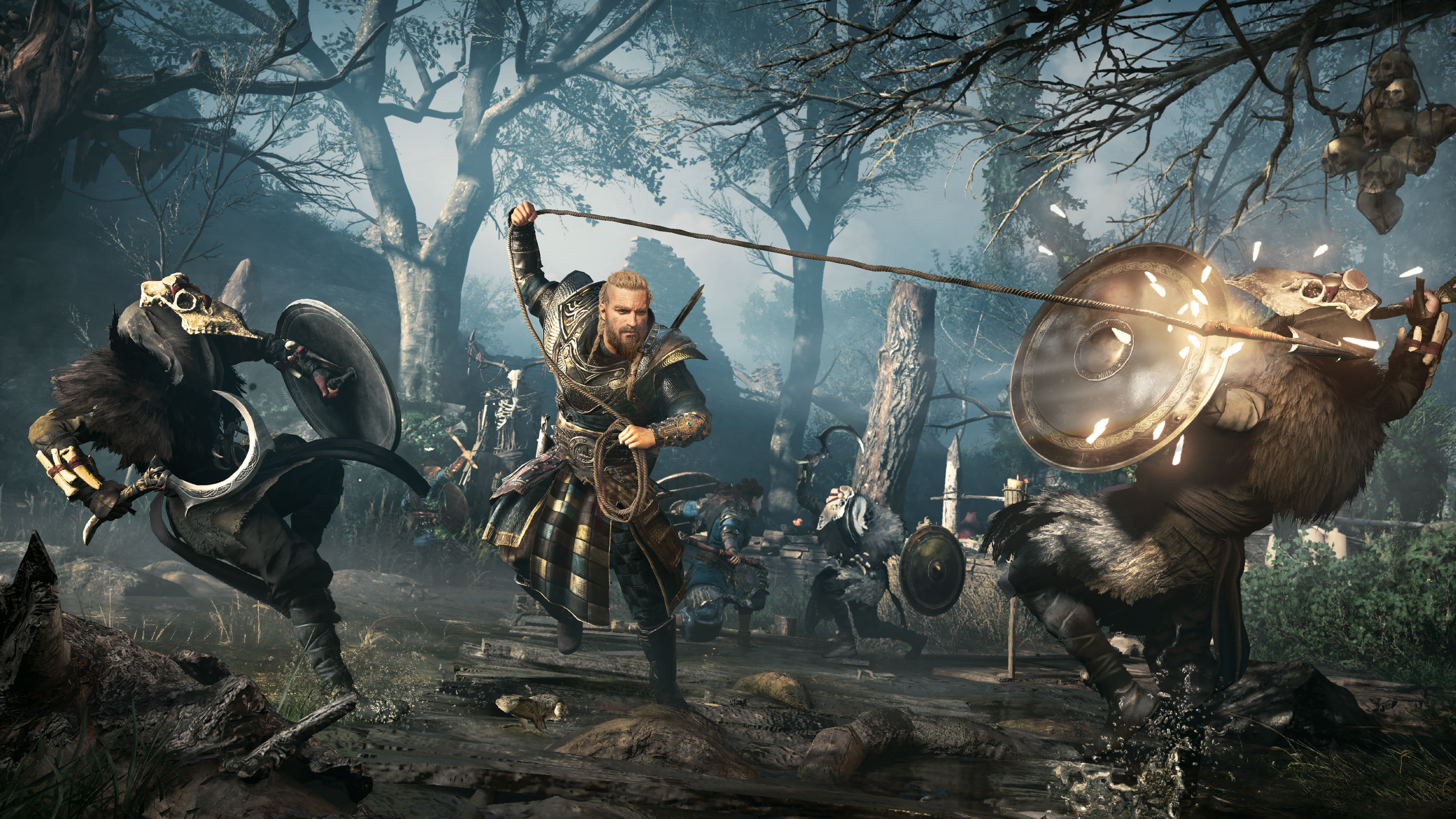 Male Eivor with rope dart, Children of Danu cultists, Assassin's Creed Valhalla: Wrath of the Druids, 4K Desktop wallpaper