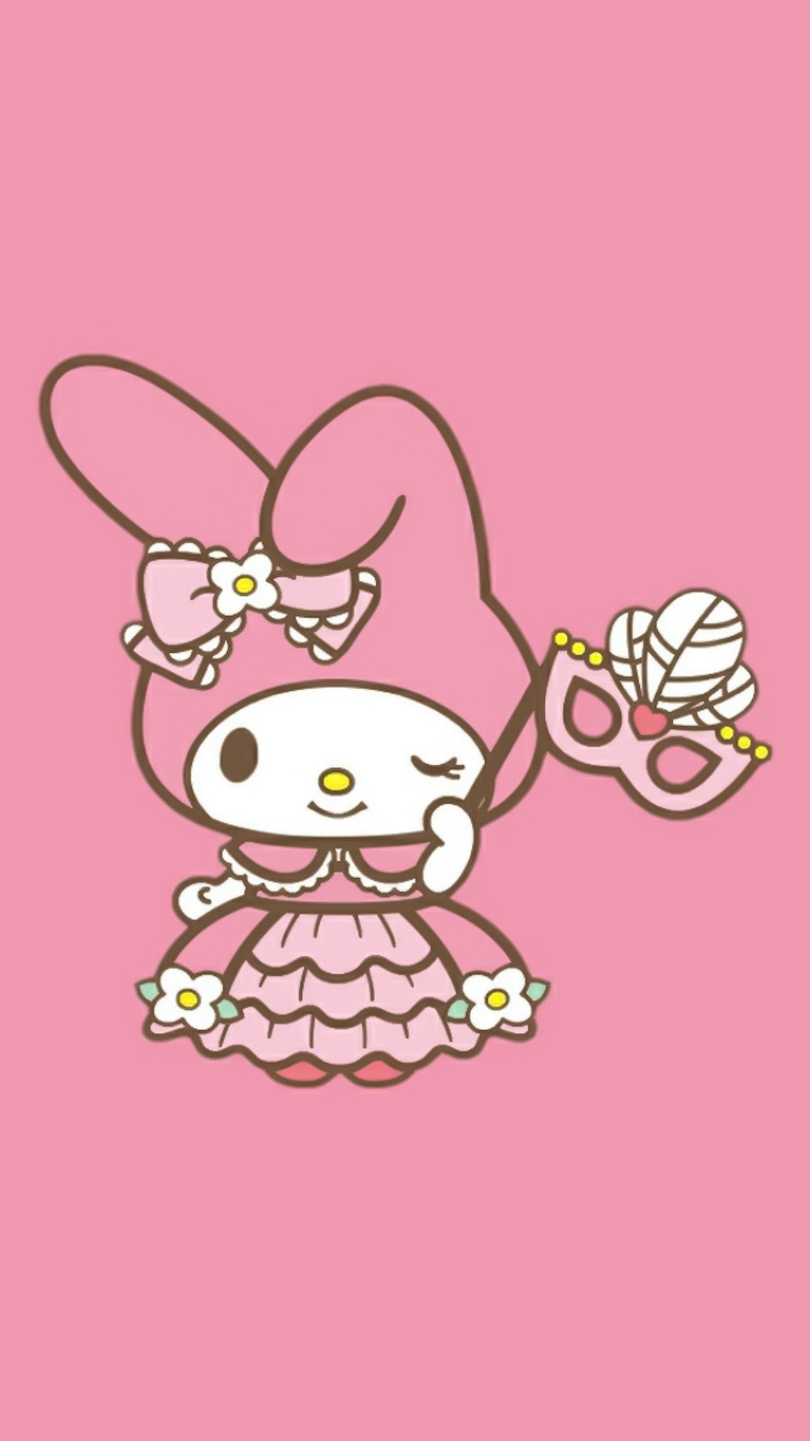 My Melody, feathered masquerade mask, pink ruffled dress, HD Phone wallpaper