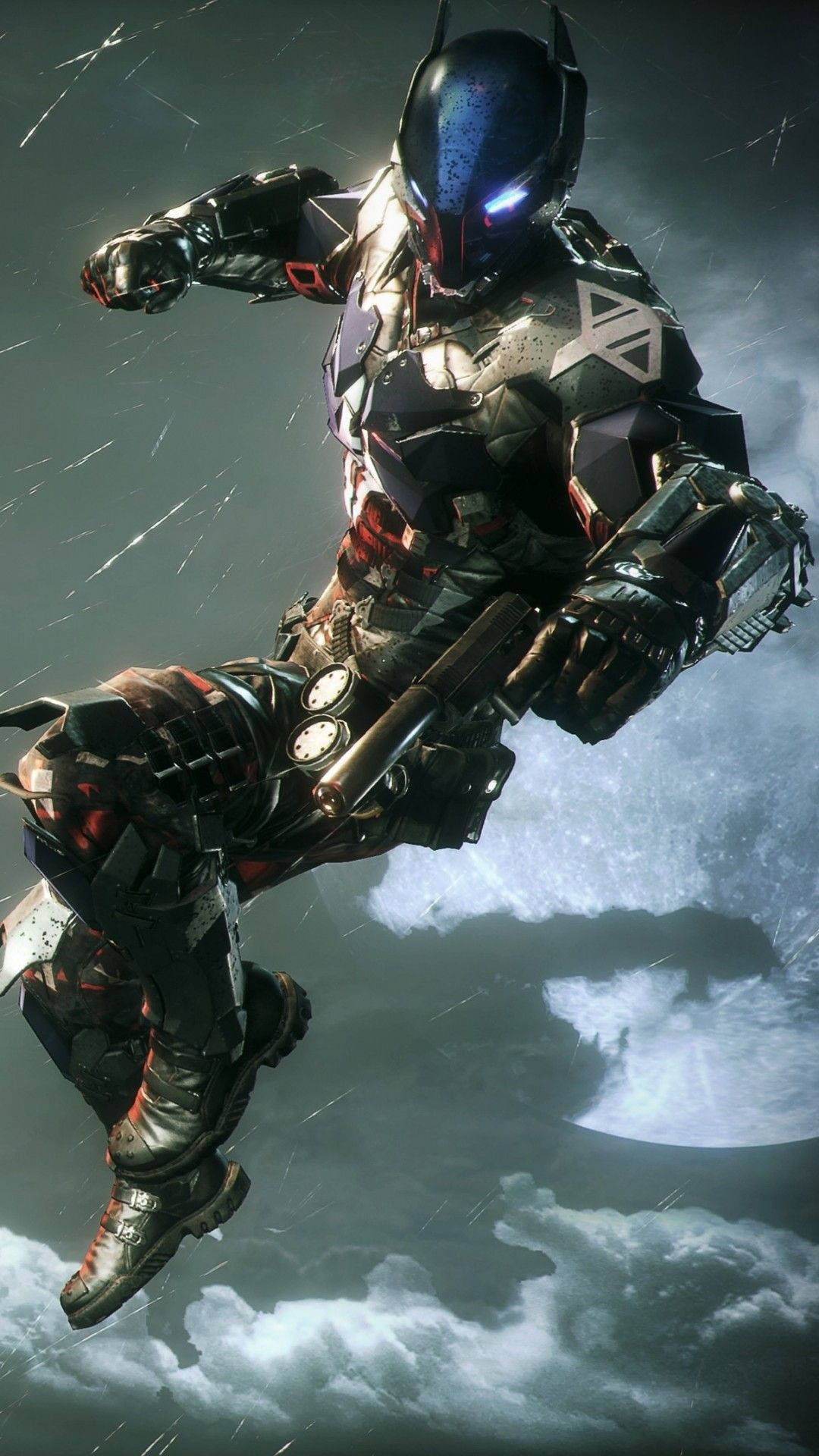 Arkham Knight, Tactical silenced pistol, Rainy night sky, Full HD Phone wallpaper