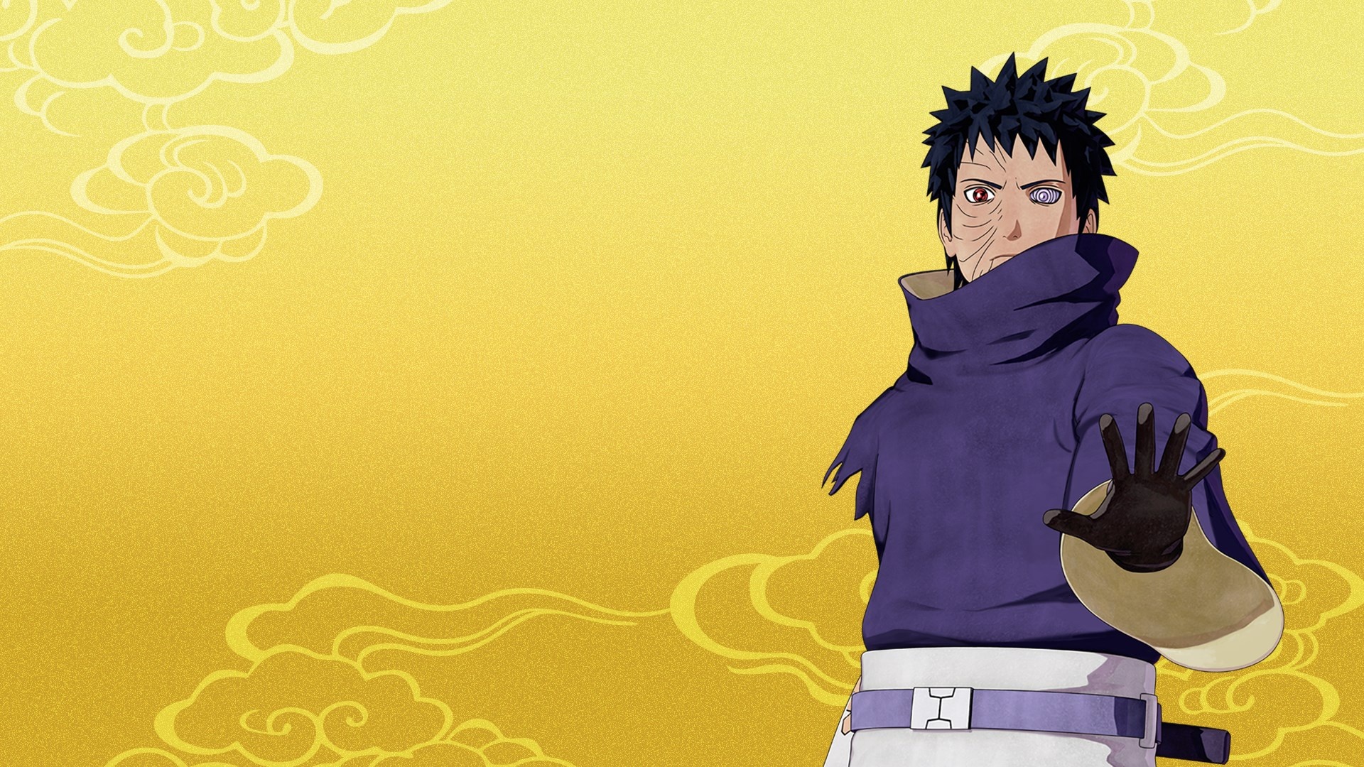 Obito Uchiha, Rinnegan and Sharingan, stylized golden clouds, Full HD Desktop wallpaper
