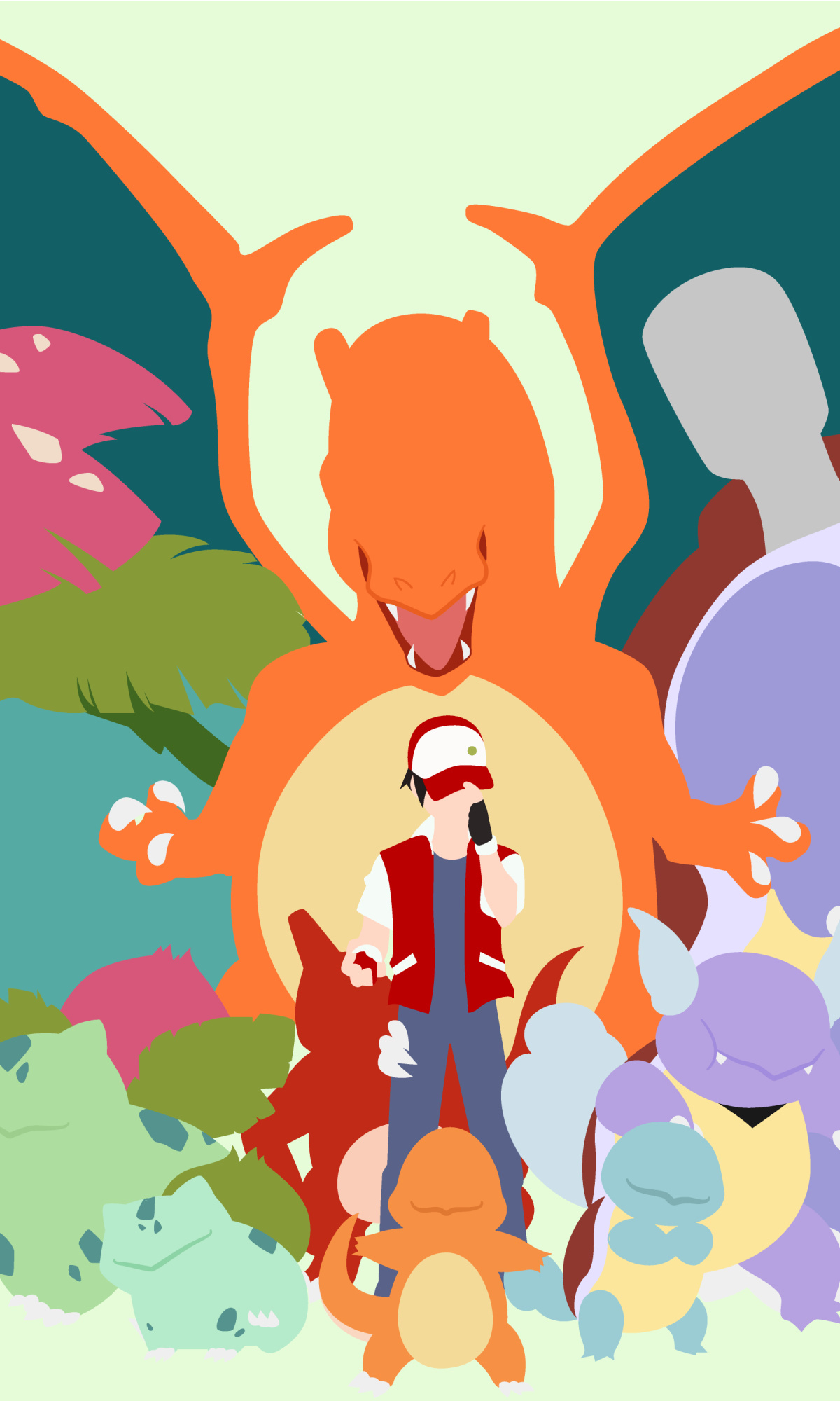 Charizard, Trainer Red, Blastoise, Venusaur, Minimalist Pokémon art, HD Phone wallpaper