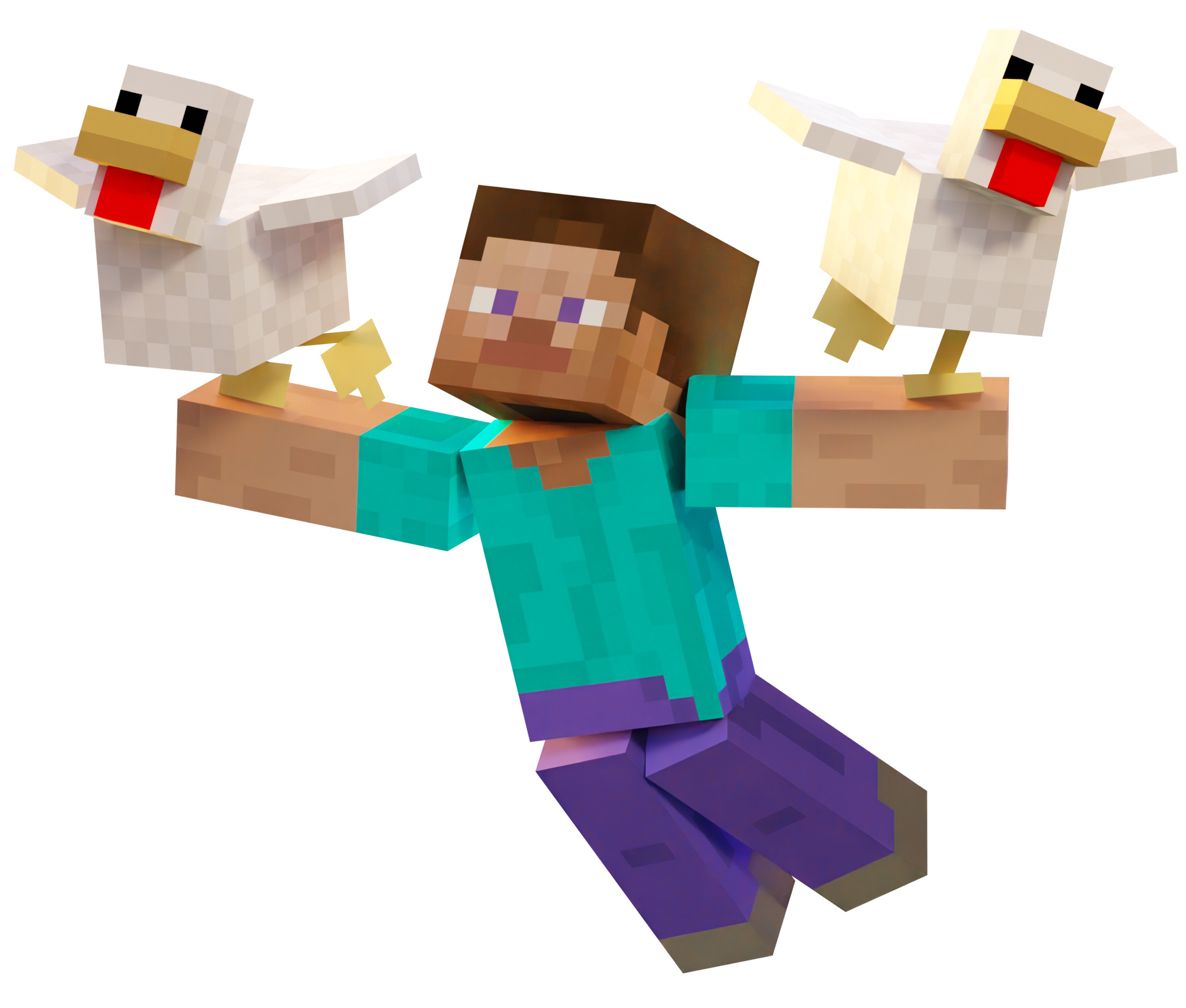 Steve from Minecraft, Minecraft chickens, Isolated white background, HD Desktop wallpaper