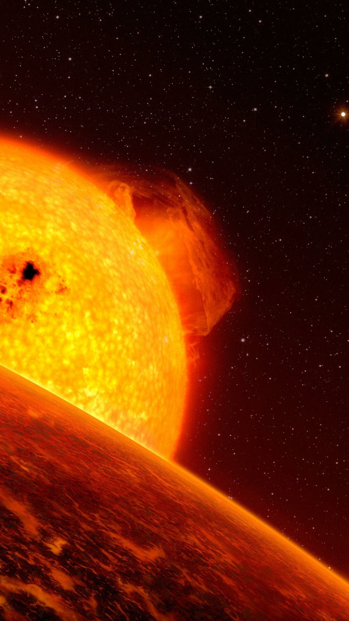 Fiery ball, Blazing sun, Intense heat, Nature's power, 1440x2560 HD Phone