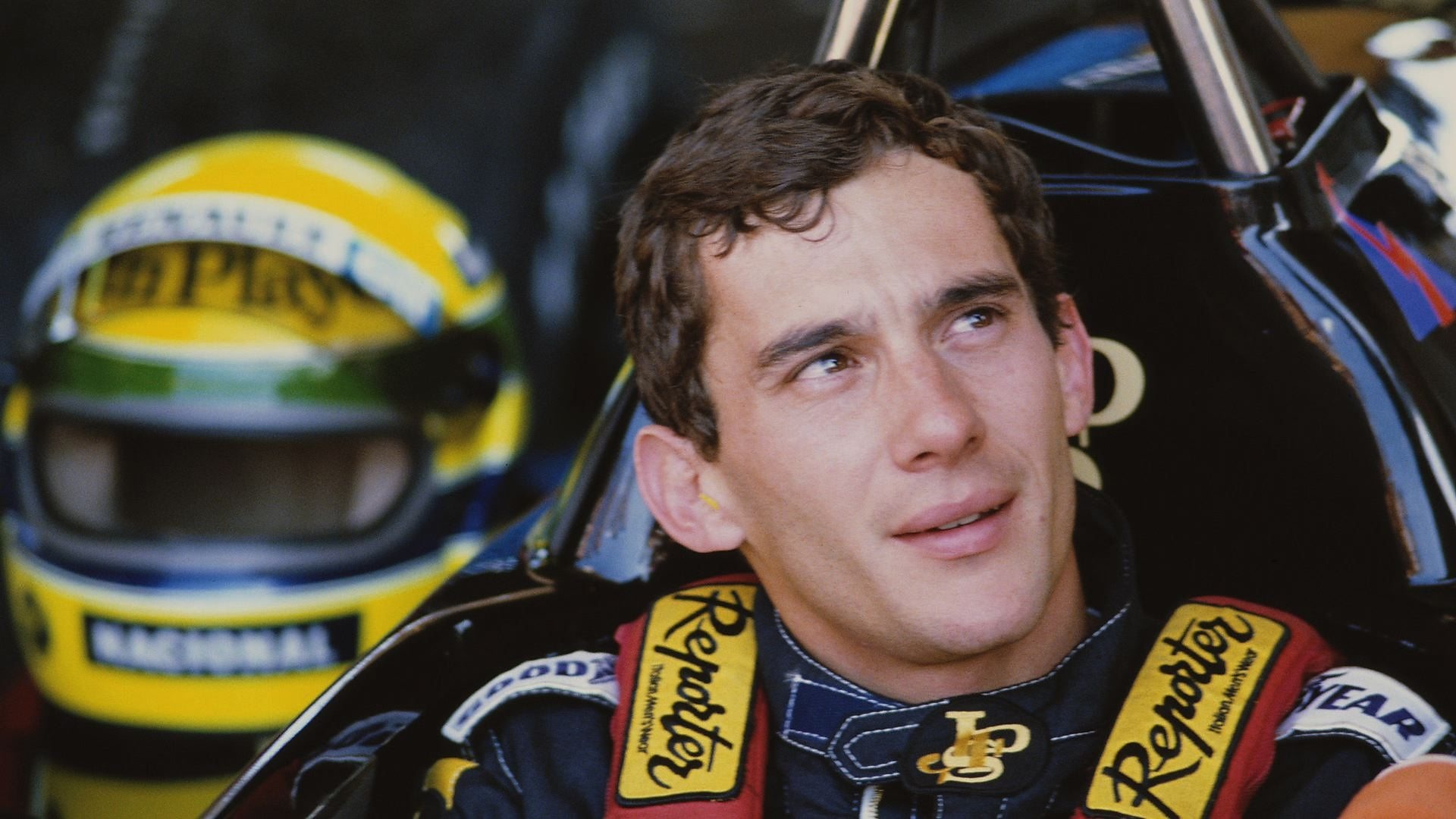 Ayrton Senna, Ayrton Senna yellow helmet, Lotus Formula One cockpit, Full HD Desktop wallpaper
