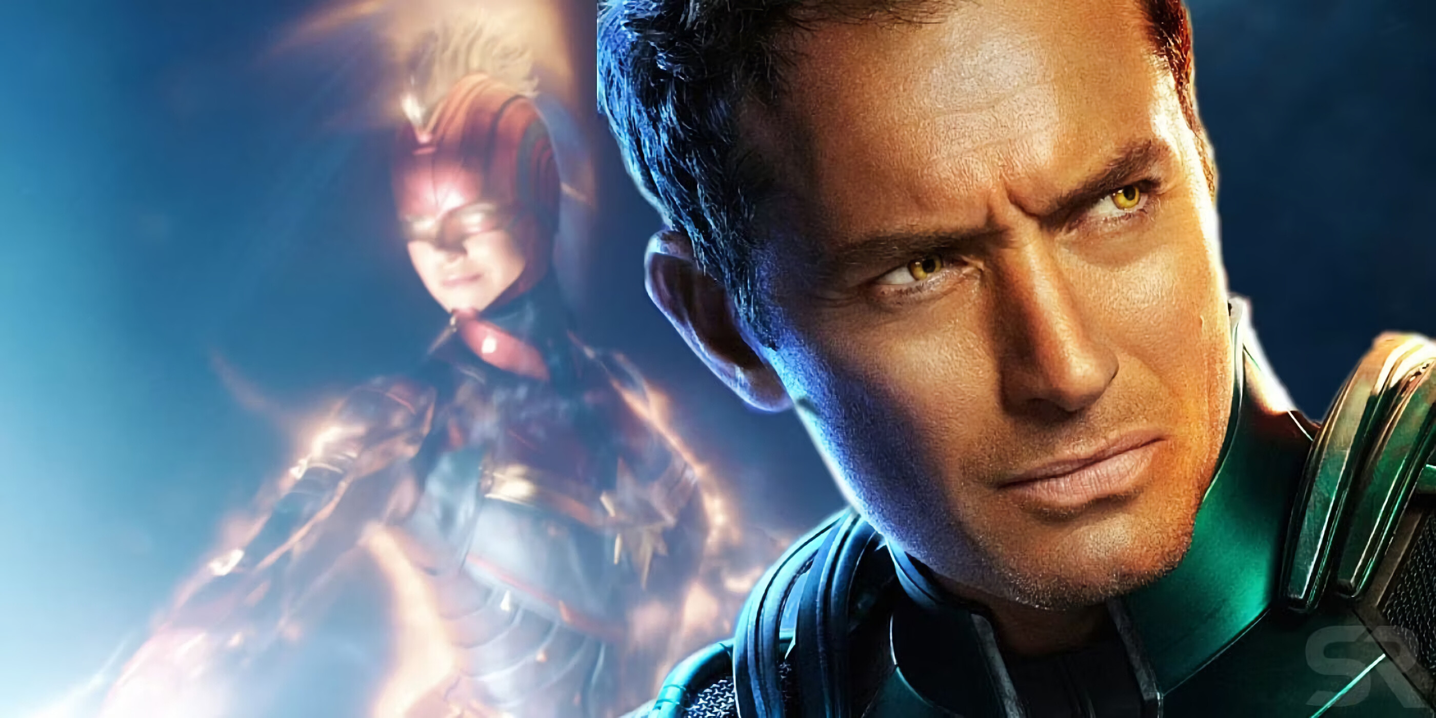 Jude Law, Intergalactic warrior, Captain Marvel, Stellar performance, 2800x1400 Dual Screen Desktop