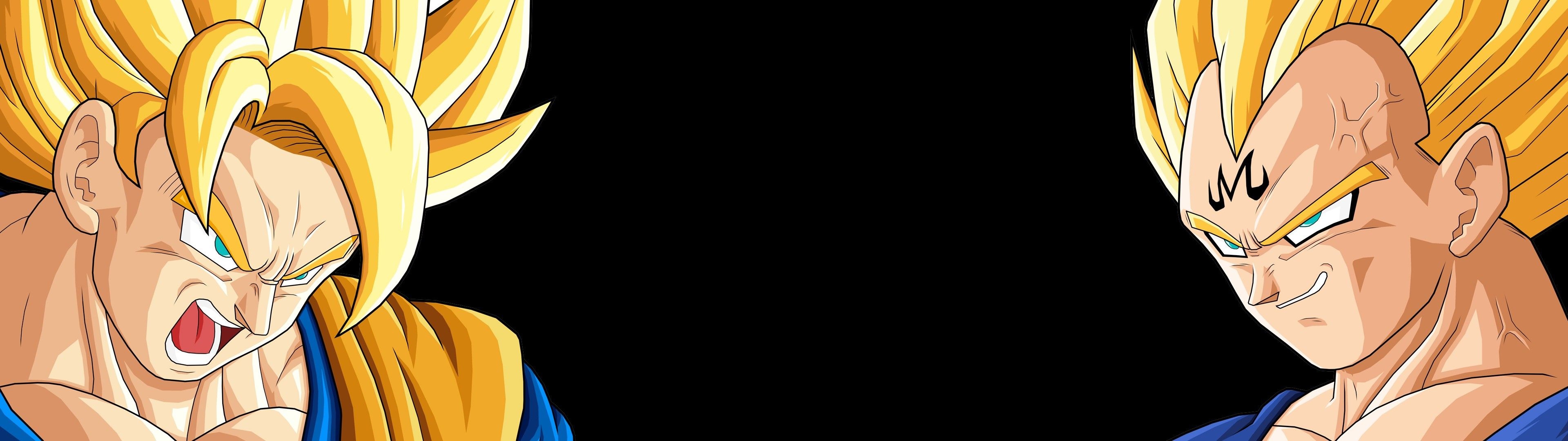 Vegeta and Goku, Intertwined destinies, Epic dual screen, Clash of titans, 3840x1080 Dual Screen Desktop