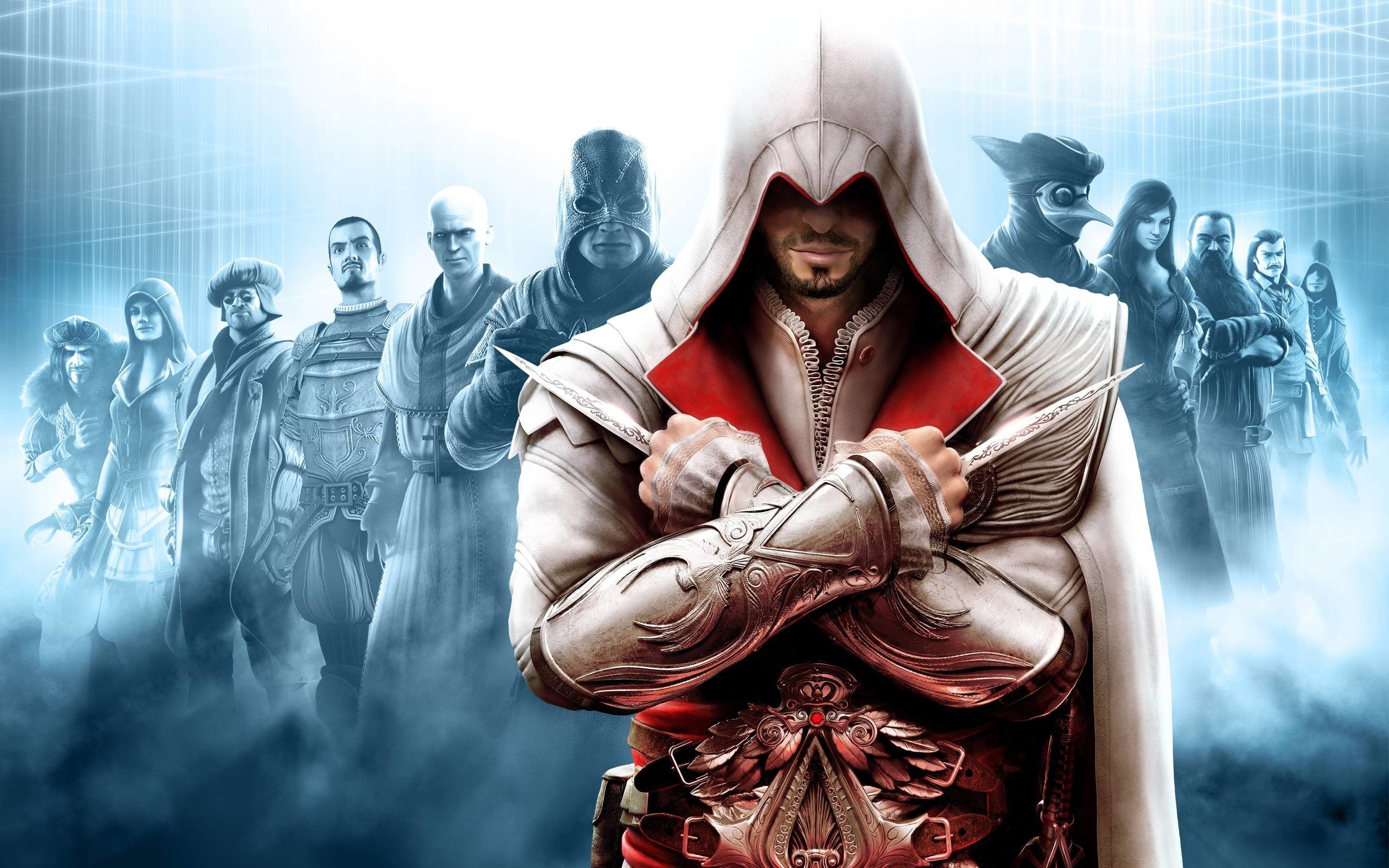 Ezio Auditore da Firenze, Assassin's Creed: Brotherhood, Dual Hidden Blades, Animus virtual backdrop, HD Desktop wallpaper