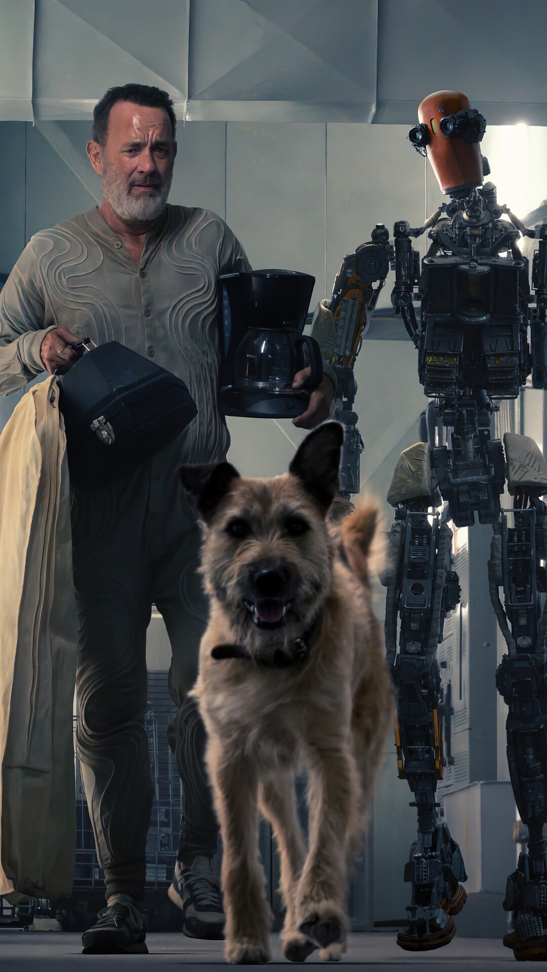 Tom Hanks, Finch movie, Robot dog, iPhone 4K wallpaper, 1080x1920 Full HD Phone