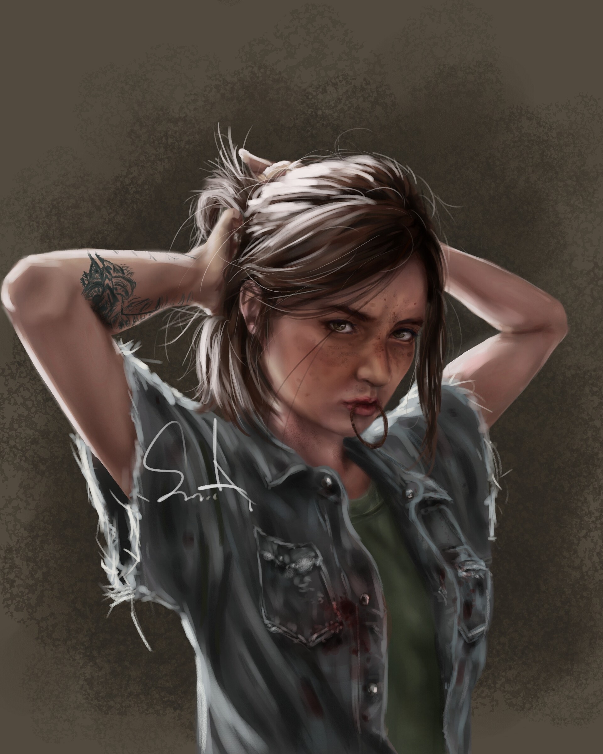 Ellie Williams, moth and fern tattoo, sleeveless denim vest, HD Phone wallpaper