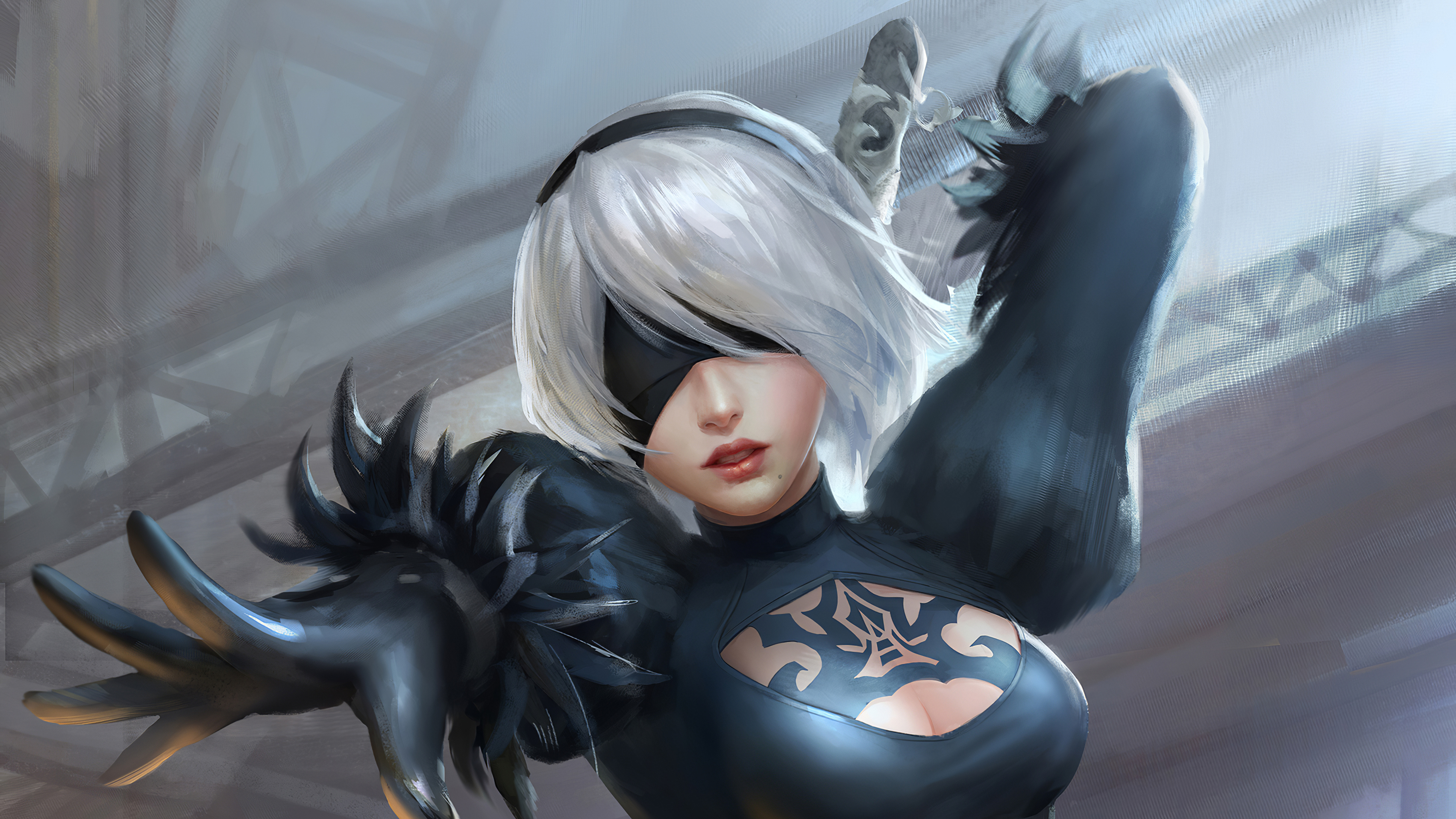 2B, Virtuous Contract katana, NieR: Automata, 4K Desktop wallpaper