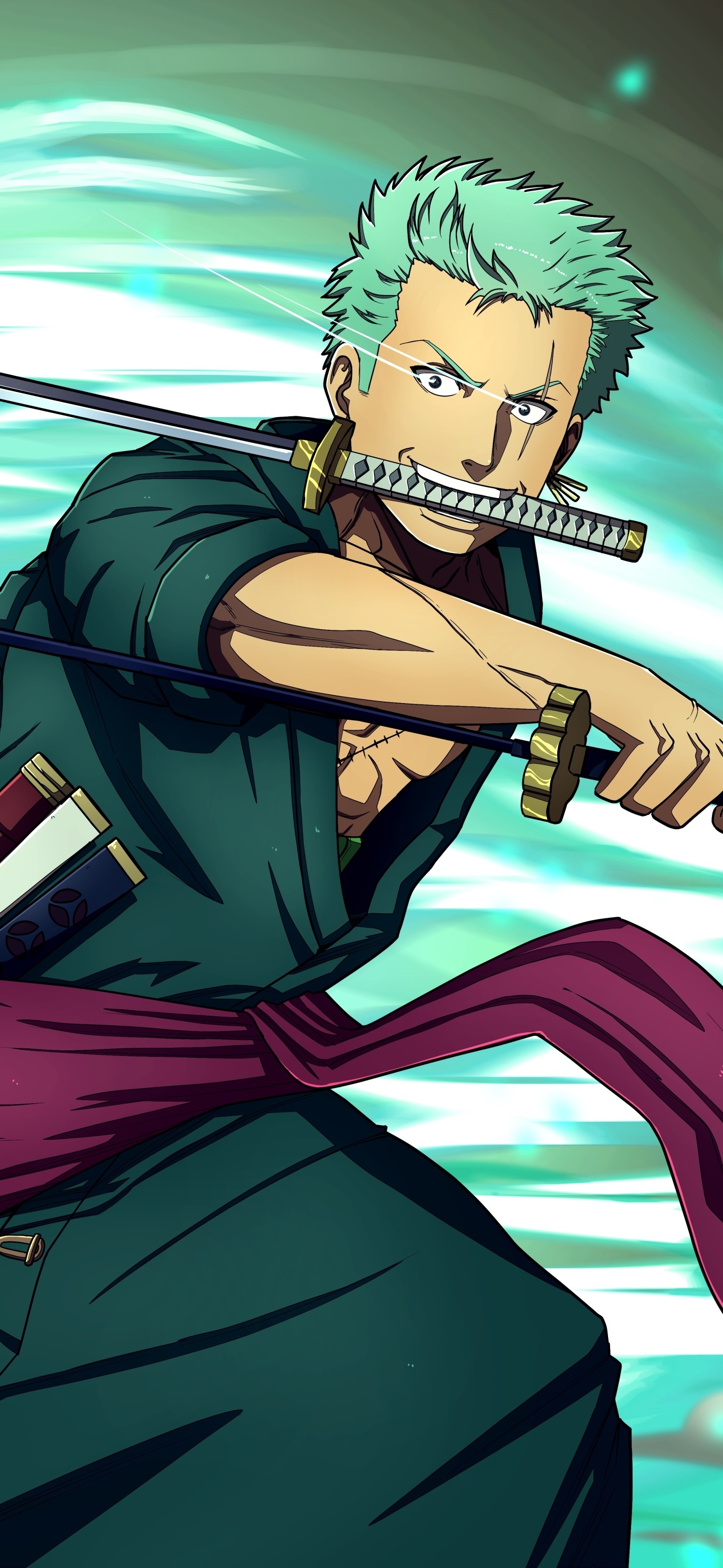 Roronoa Zoro, Wado Ichimonji katana, swirling green wind slash, HD Phone wallpaper