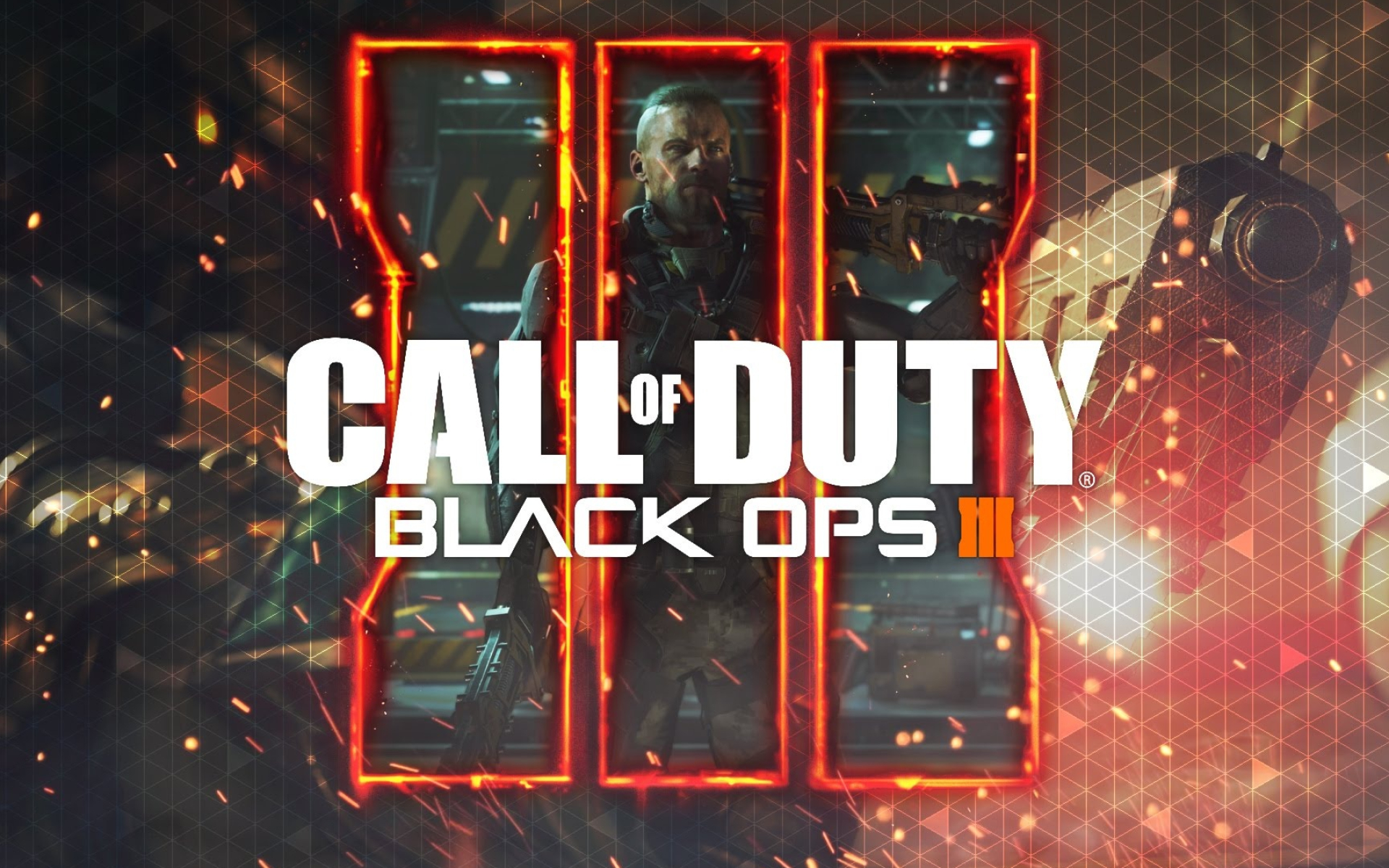 Call of Duty: Black Ops III logo, Cybernetically enhanced soldier, Glowing orange Roman numeral III, HD Desktop wallpaper
