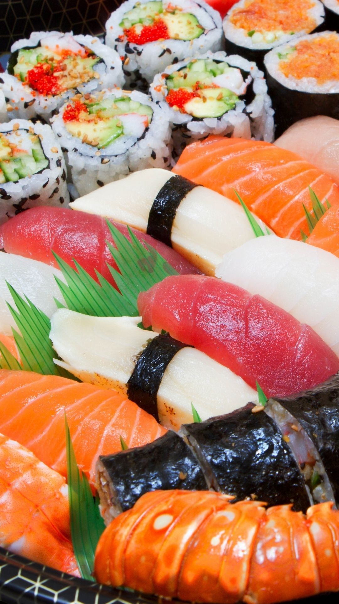 Fresh sushi rolls, Japanese cuisine, Sashimi delicacy, Fish and rice, 1080x1920 Full HD Phone