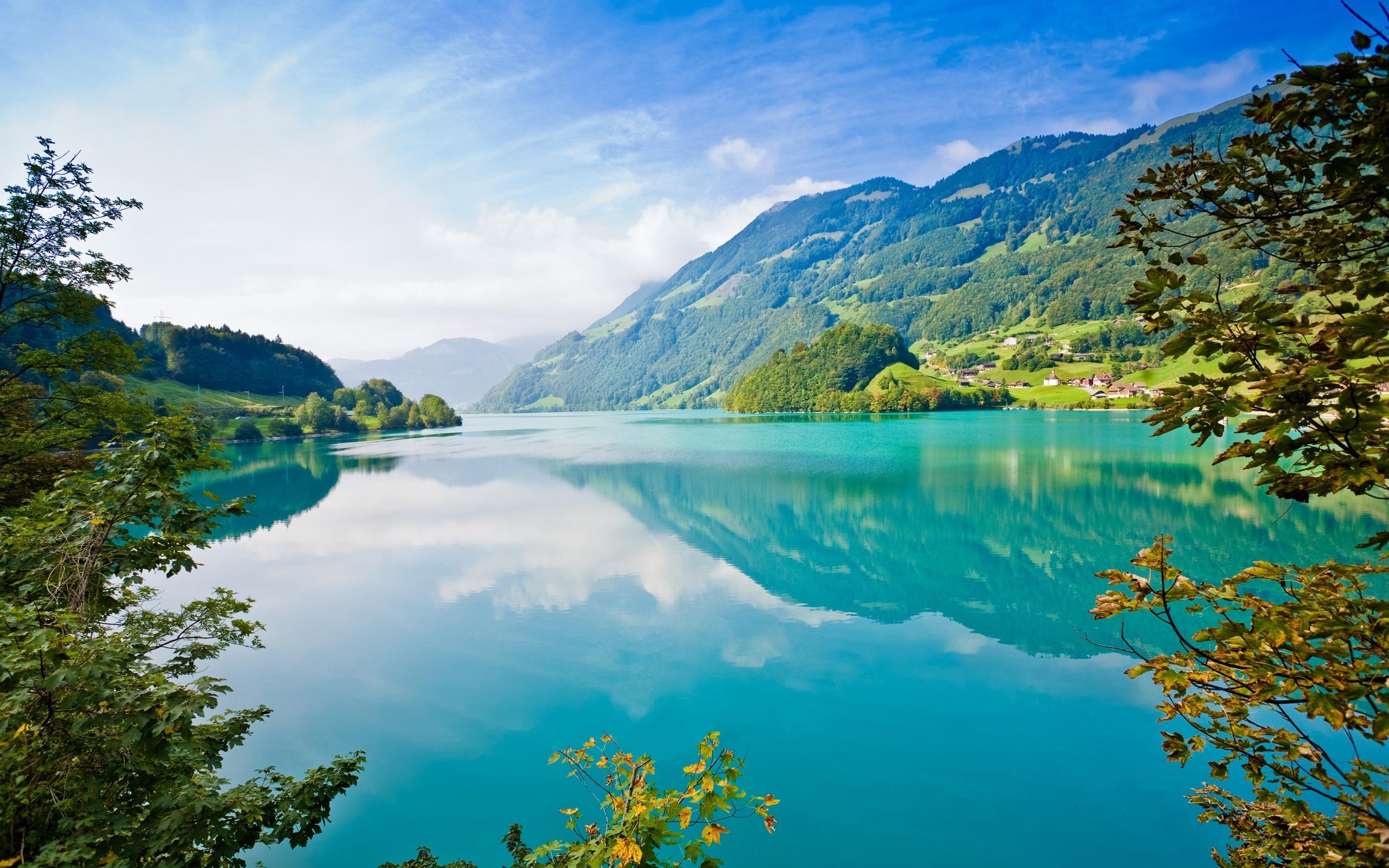 Lake Lungern, Swiss Alps mountains, turquoise alpine lake, HD Desktop wallpaper