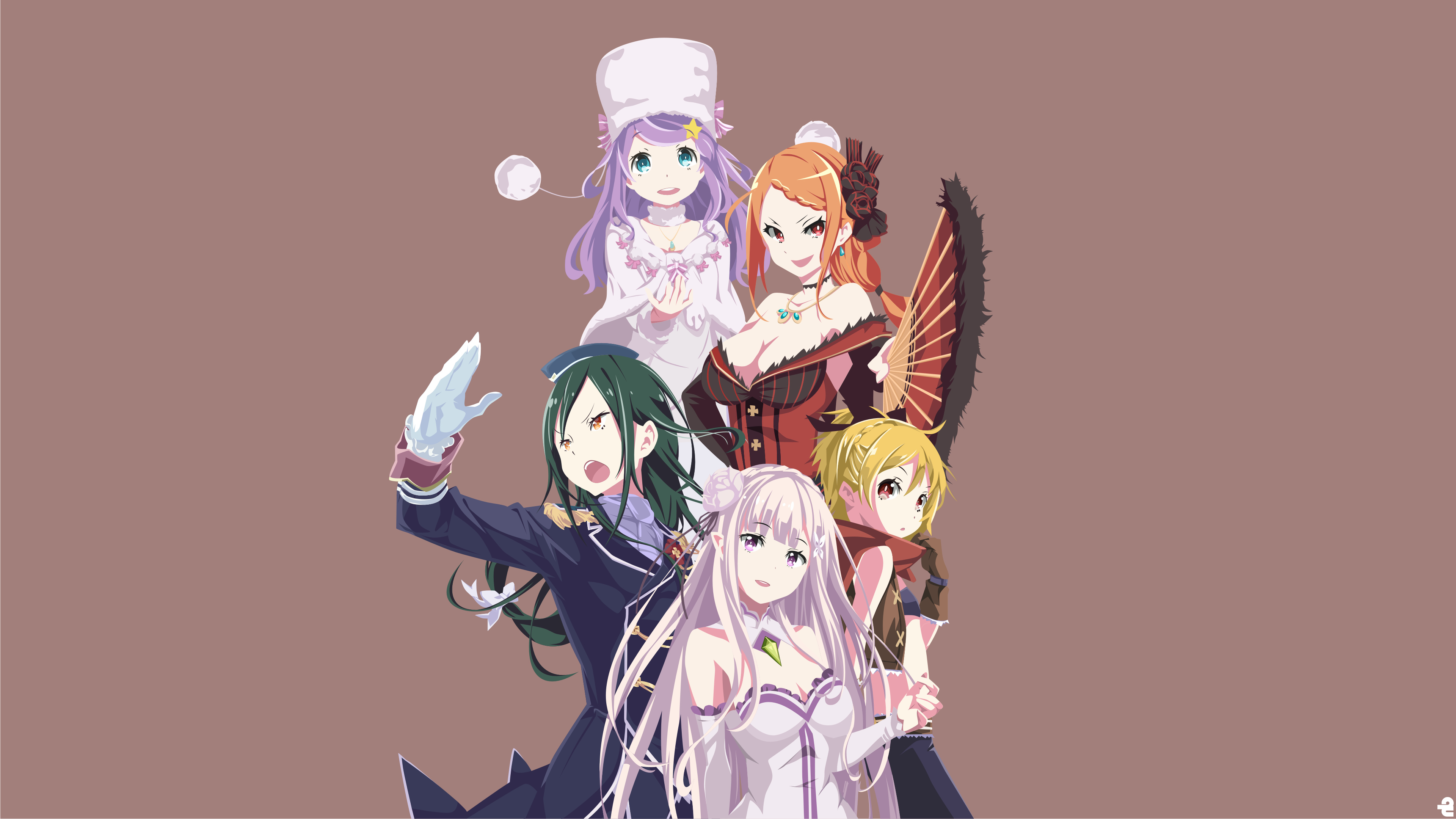Emilia, Crusch Karsten, Priscilla Barielle, Anastasia Hoshin, Felt, 4K Desktop wallpaper