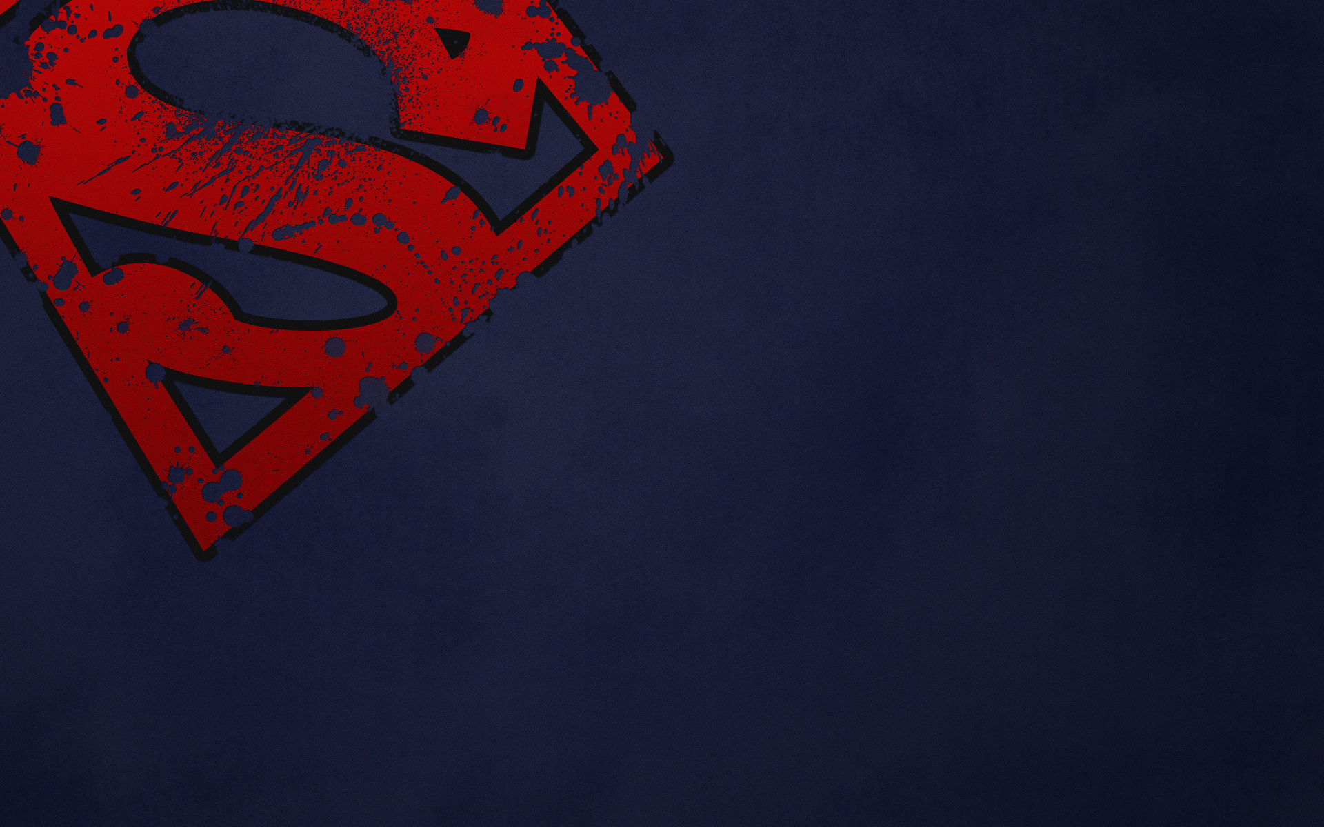 distressed Superman emblem, red paint splatter, dark navy blue surface, HD Desktop wallpaper