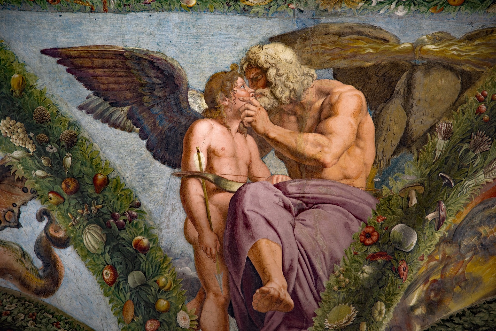 Jupiter and Cupid fresco, Loggia of Psyche, Eagle of Jupiter, Fresco fruit garland, HD Desktop wallpaper