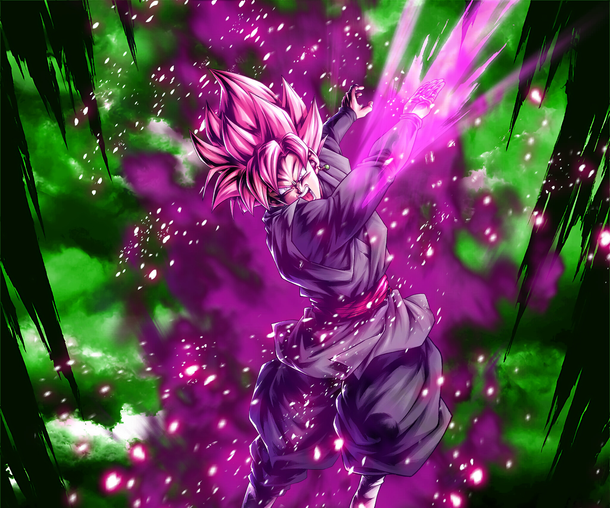 Goku Black, Super Saiyan Rose, Pink energy aura, Purple lightning, Dragon Ball Super, HD Desktop wallpaper