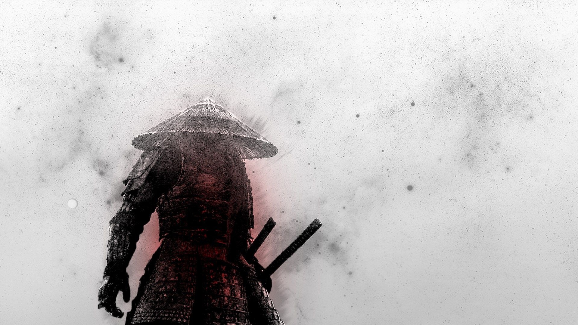 armored samurai warrior, conical jingasa hat, sheathed katana swords, Full HD Desktop wallpaper