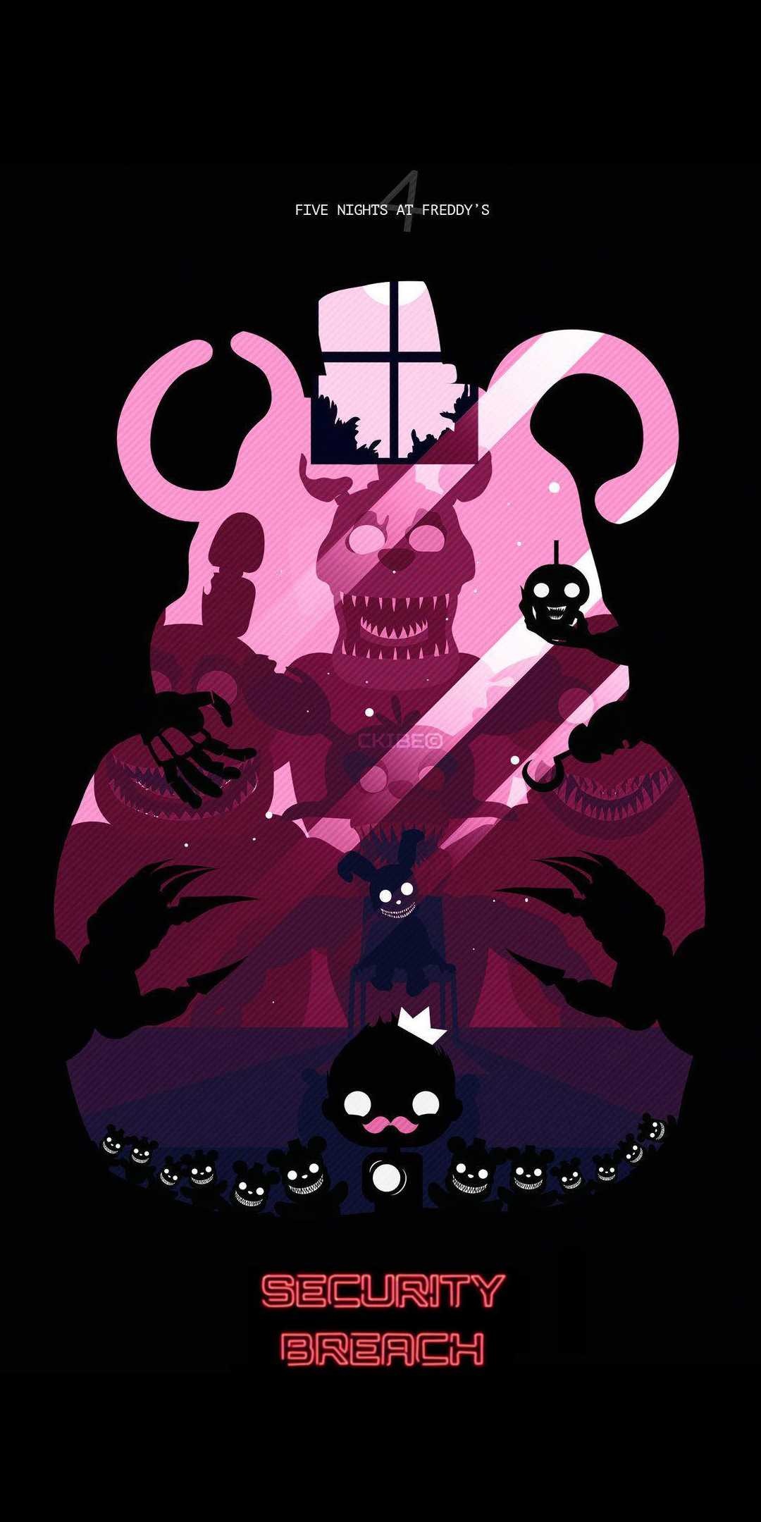 Five Nights at Freddy's 4, Nightmare Freddy silhouette, Plushtrap on chair, Security Breach typography, HD Phone wallpaper