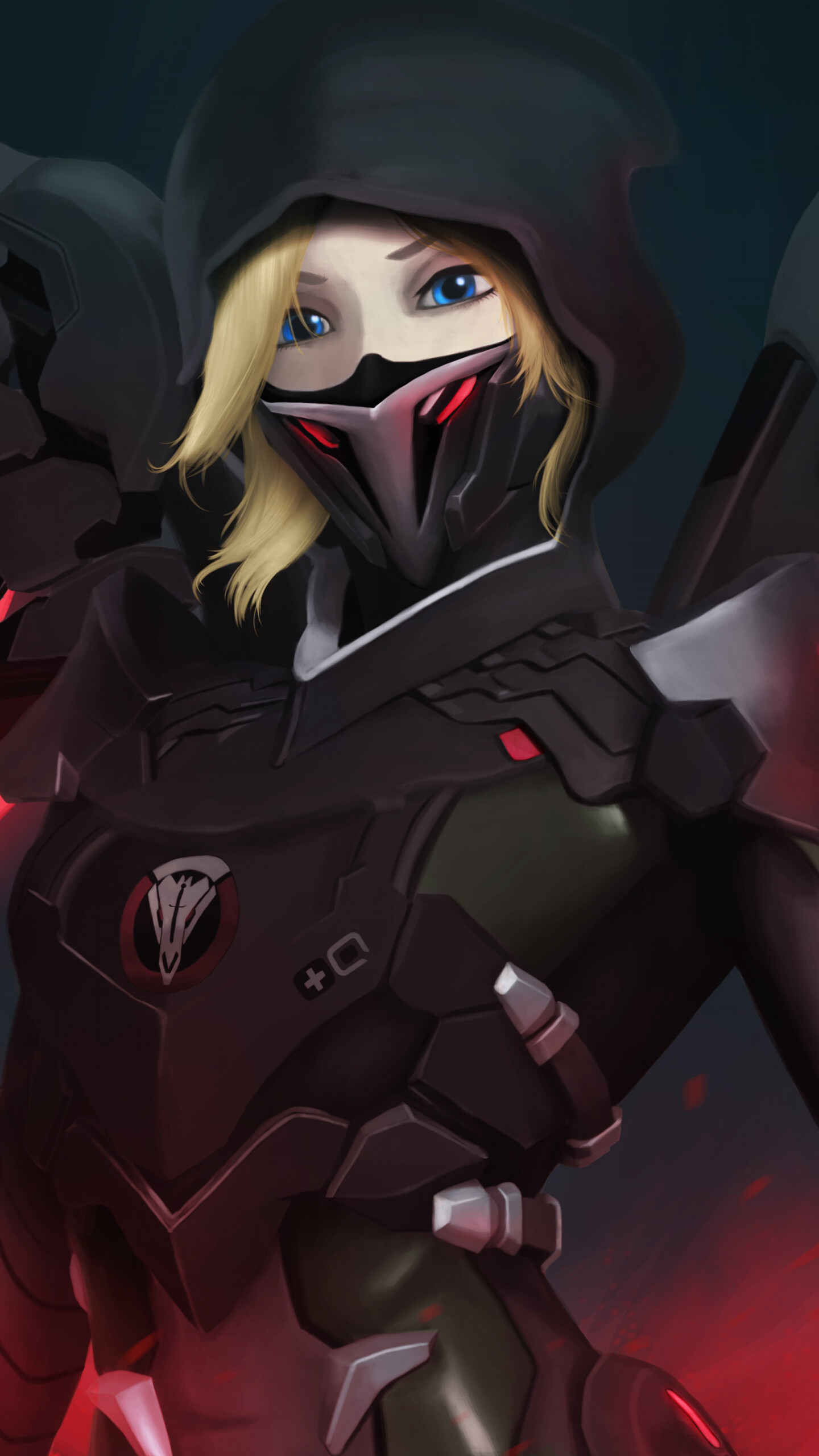 Mercy Overwatch mask, Red wings, QHD wallpaper, 1440x2560 HD Phone