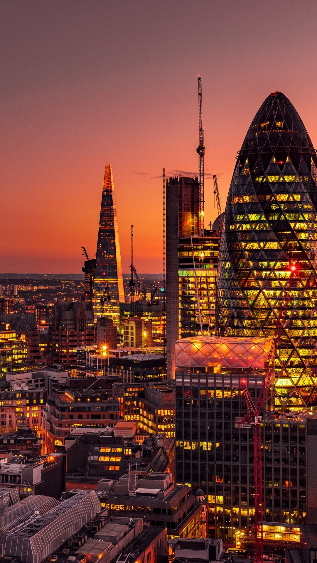 Cityscape wallpaper 4K, City lights sunset, Dawn skyscrapers London, World, 1080x1920 Full HD Phone