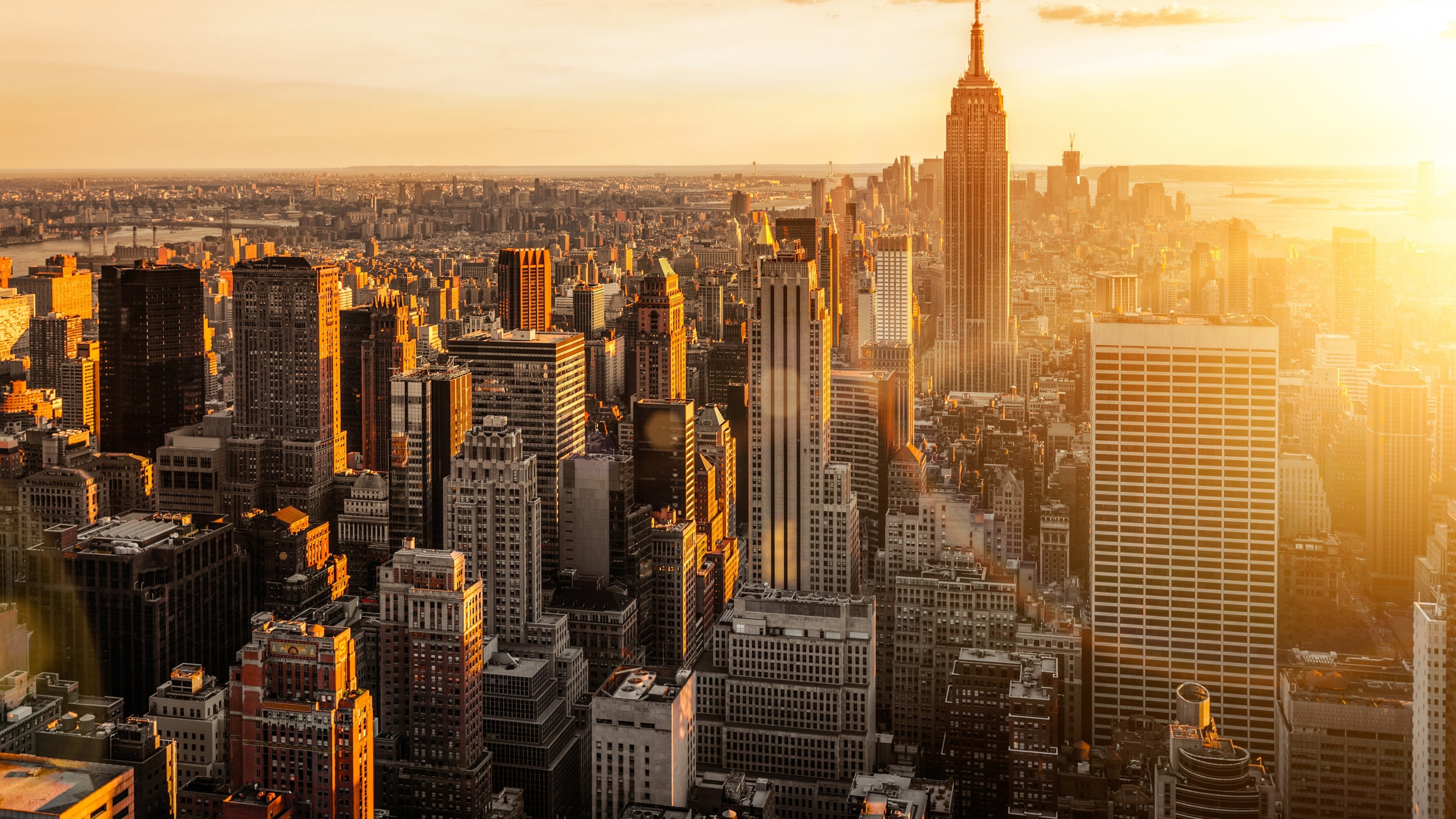 Manhattan Skyline, Travels, Sunlit cityscape, Majestic skyscrapers, 3840x2160 4K Desktop