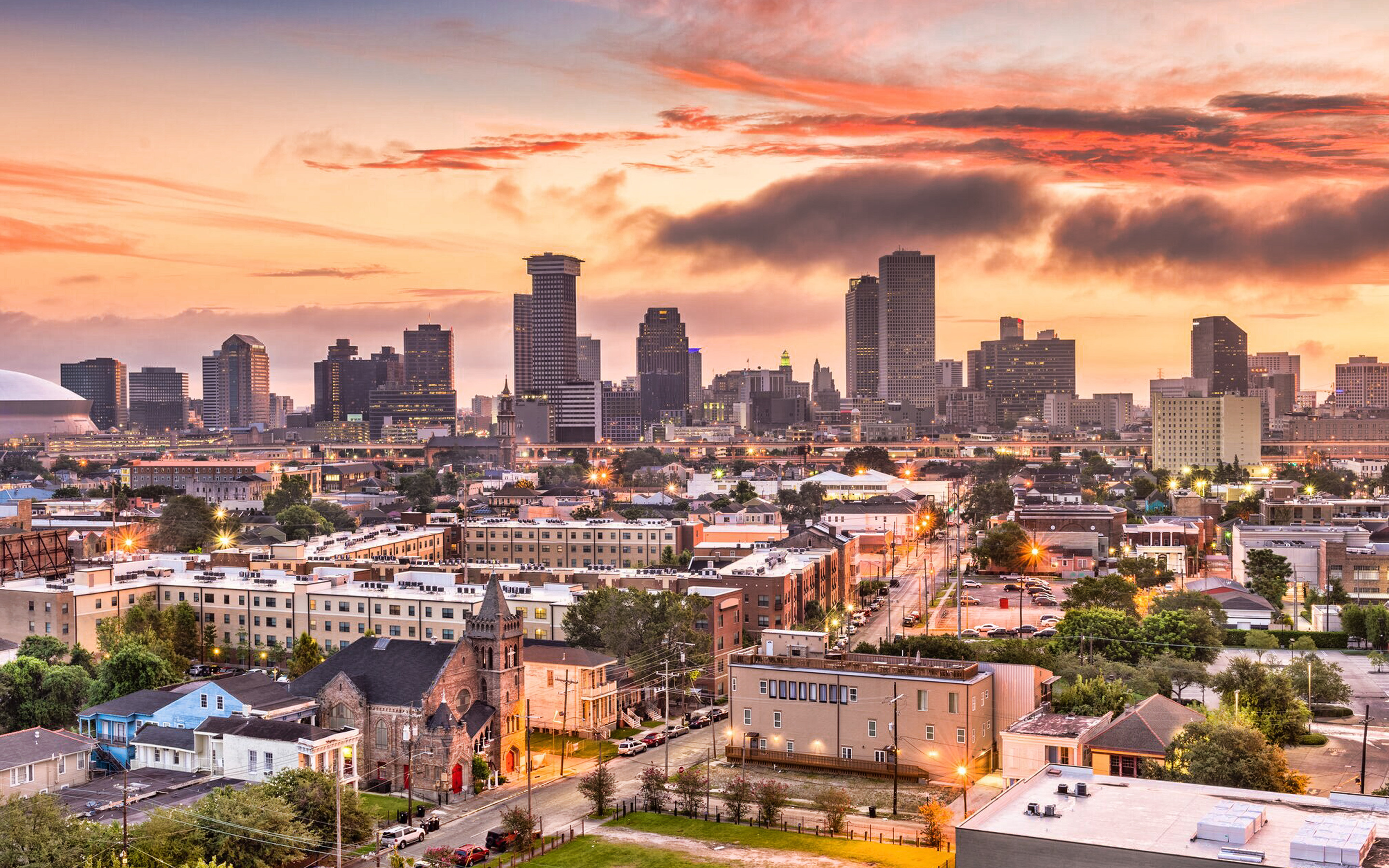 New Orleans, Soir coucher de soleil, Paysage urbain, Resolutions, 2880x1800 HD Desktop