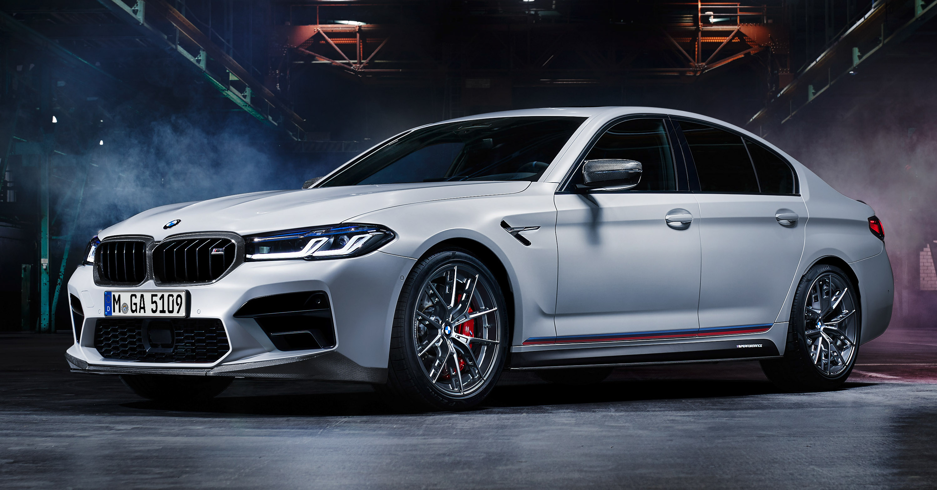 BMW M5 F90 LCI, M GA 5109, dark industrial warehouse, HD Desktop wallpaper