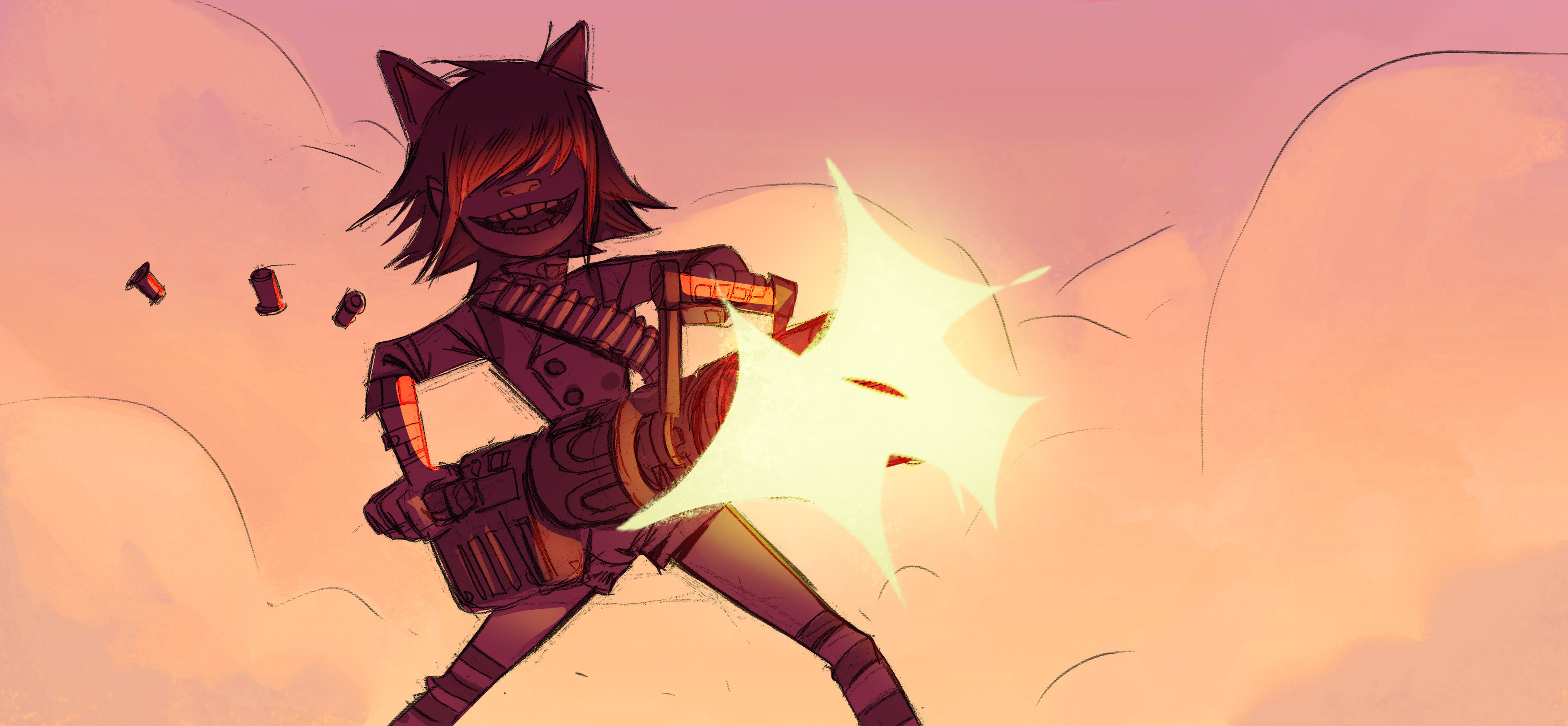 Gorillaz member, Noodle wallpapers, Music-inspired artwork, 3780x1750 Dual Screen Desktop