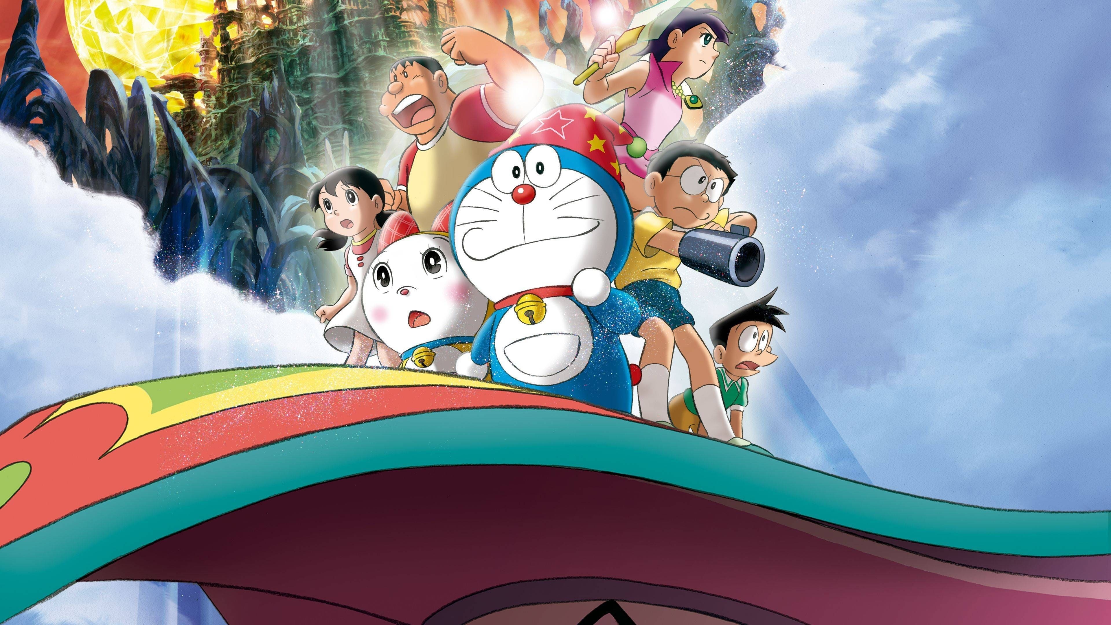 Doraemon, Nobita Nobi, Dorami, Miyoko Mangetsu, flying magic carpet, 4K Desktop wallpaper