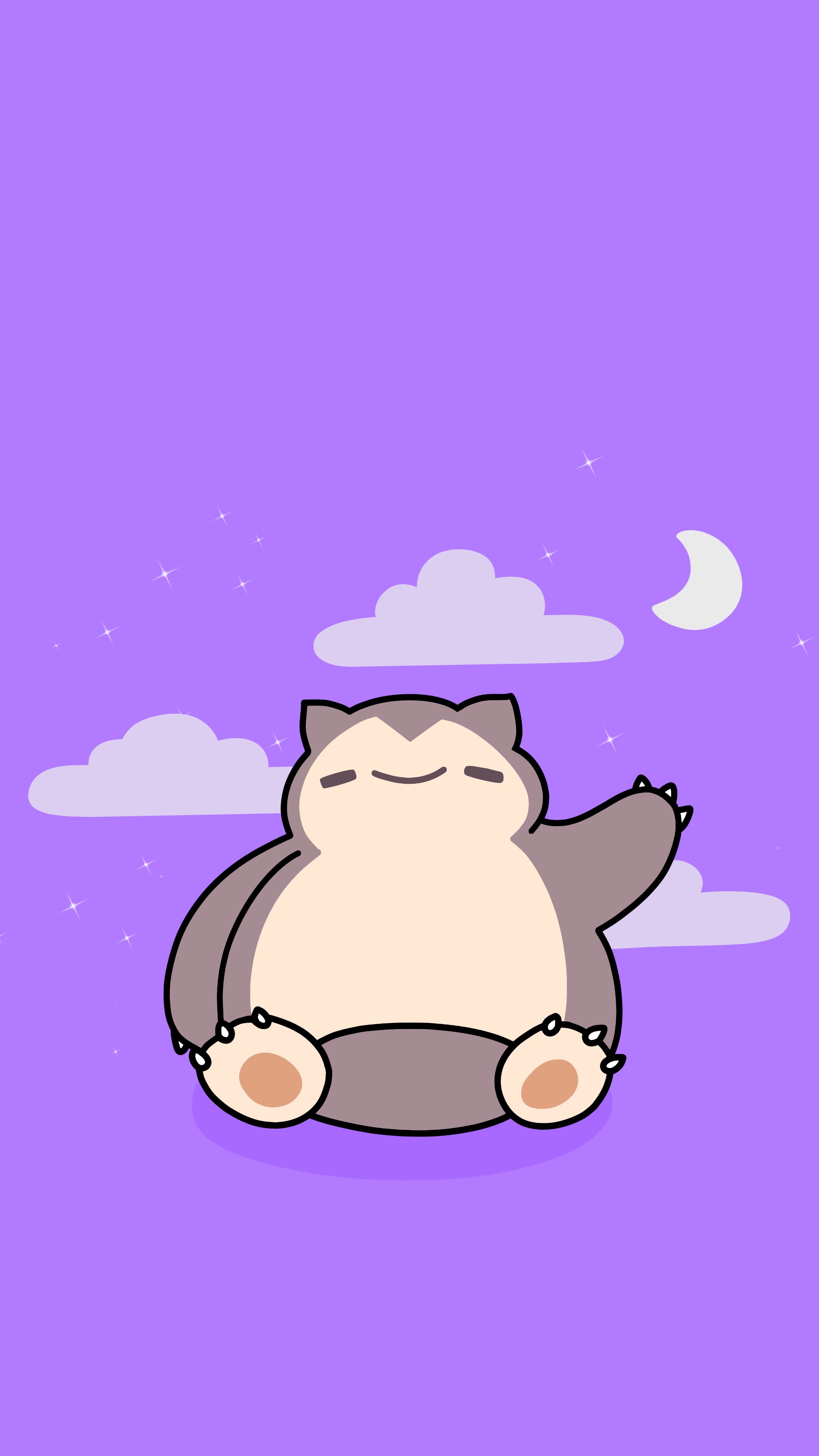 Snorlax waving, Kanto, Crescent moon, Purple starry sky, 4K Phone wallpaper