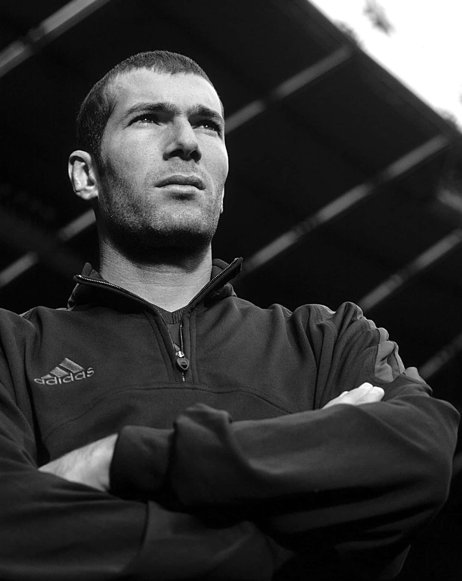 Zinedine Zidane, Adidas quarter-zip jacket, Stadium roof structure, HD Phone wallpaper