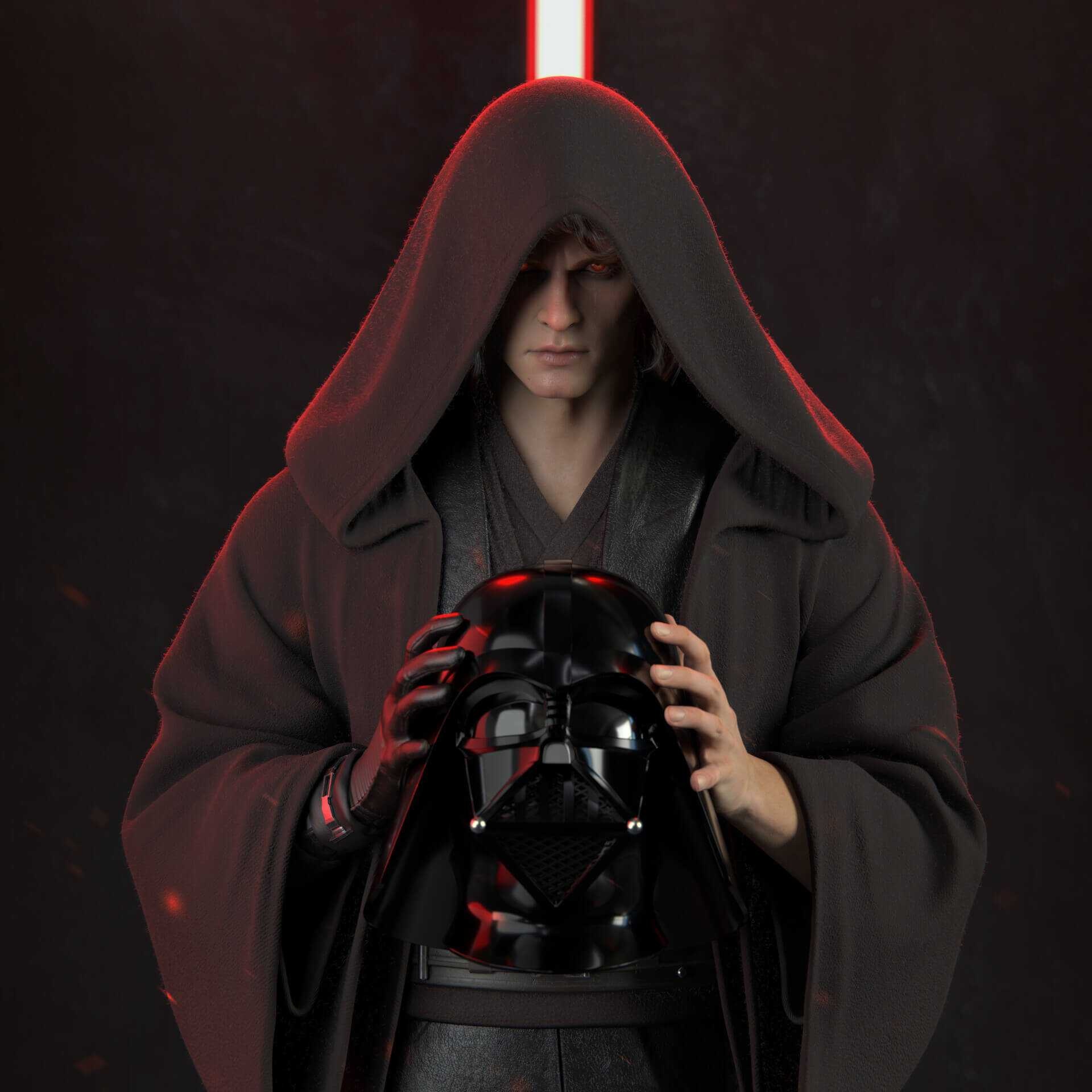 Anakin Skywalker, Darth Vader helmet, Red lightsaber blade, HD Phone wallpaper