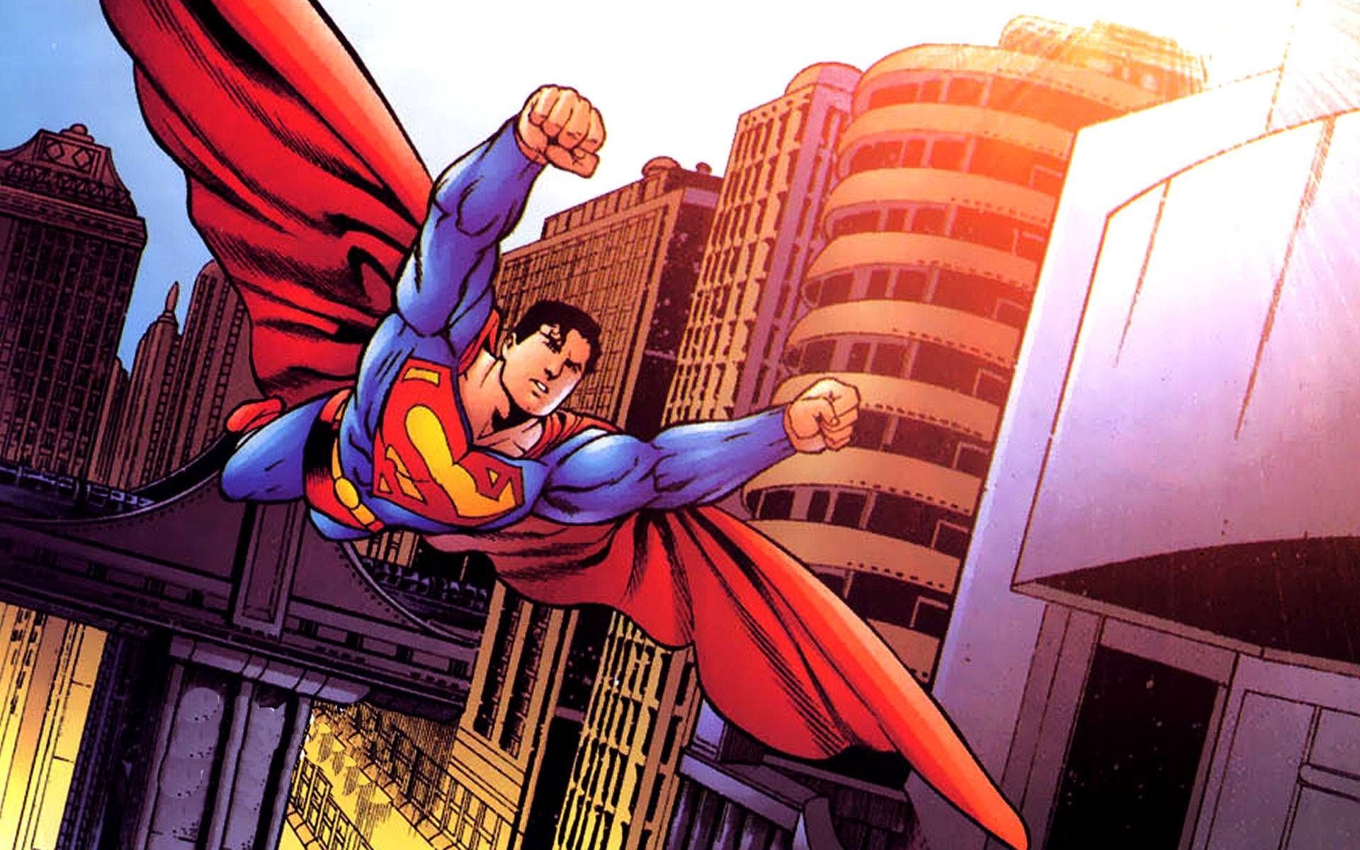 Superman flying, Metropolis city skyline, DC Comics art, HD Desktop wallpaper
