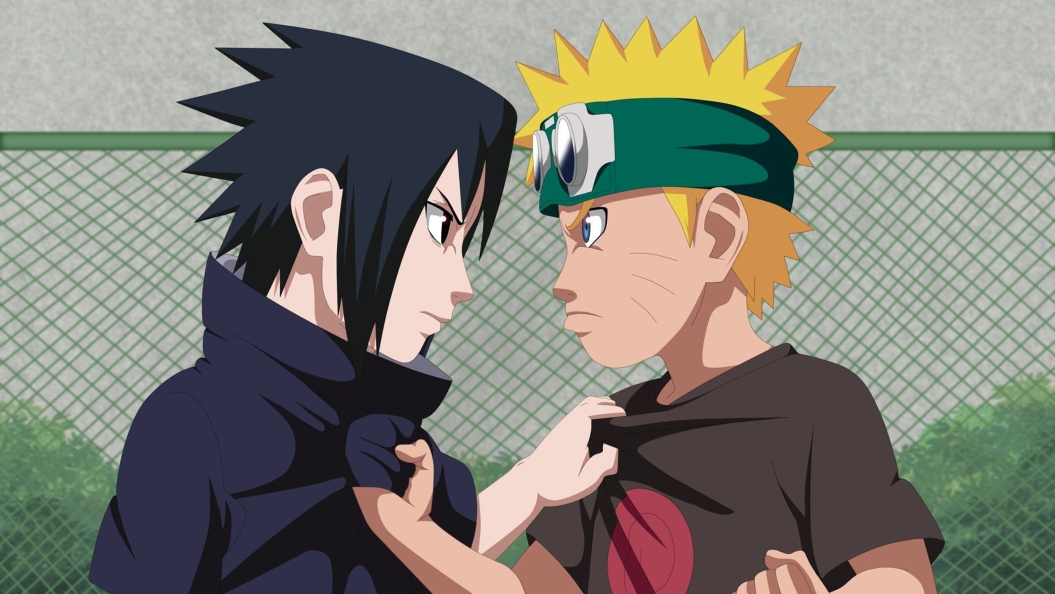 Sasuke Uchiha, Naruto Uzumaki, chain-link fence, HD Desktop wallpaper