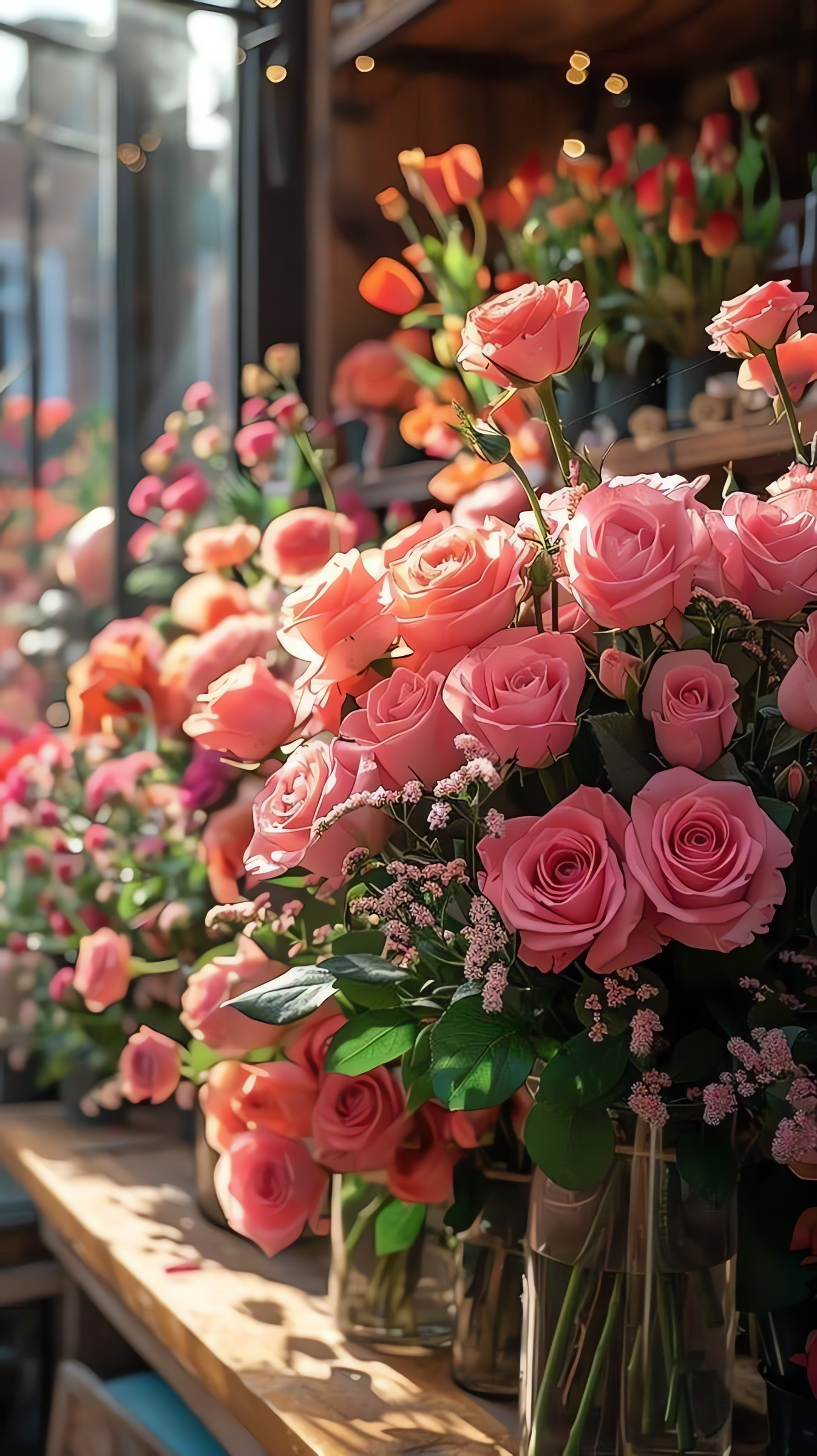 Pink Roses, Flower Shop, Floral Wallpaper, Full HD, Phone