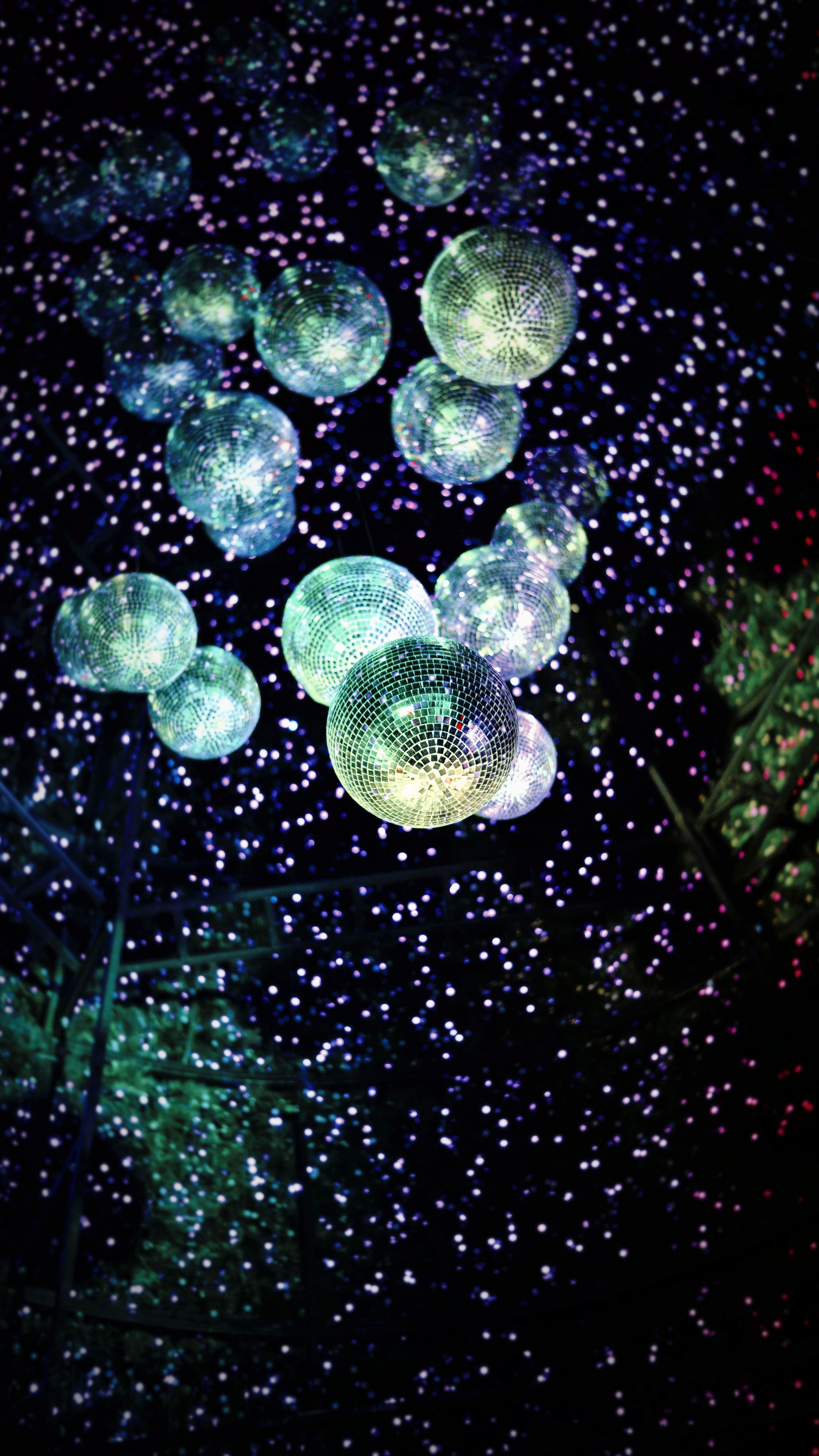 Disco ball glitter, Party lights, Dark wallpaper, Sony Xperia background, 2160x3840 4K Phone