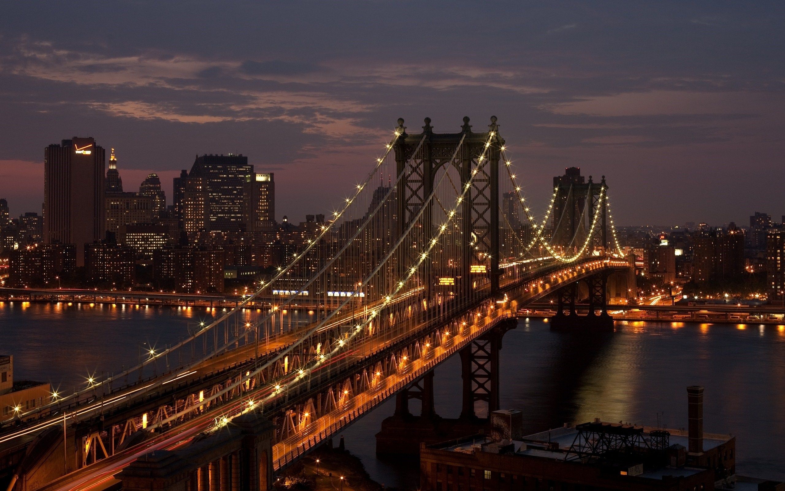 Manhattan Bridge, New York at Night Wallpaper, 2560x1600 HD Desktop