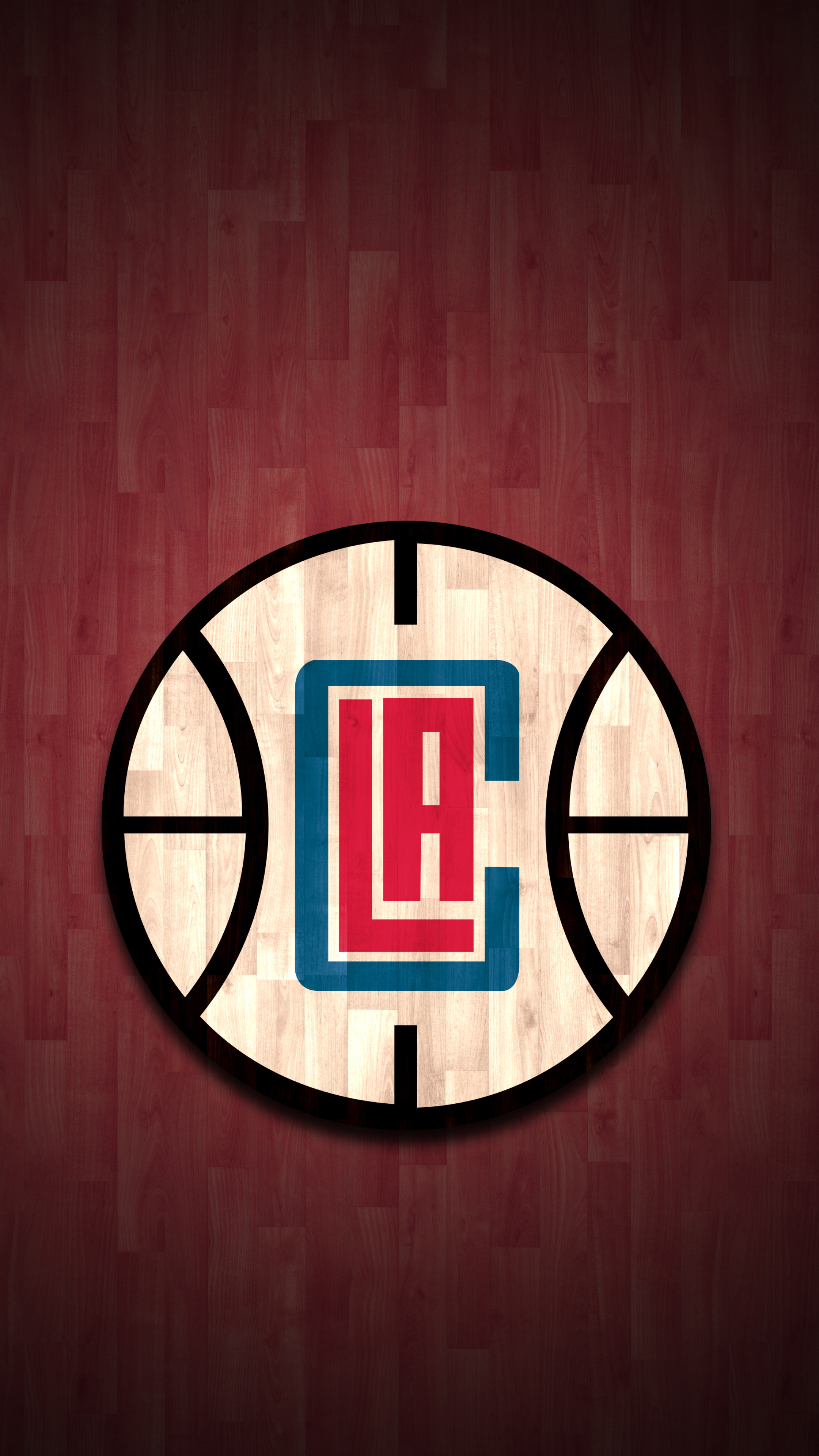 Los Angeles Clippers circle logo, LA monogram basketball emblem, NBA hardwood court backdrop, 4K Phone wallpaper