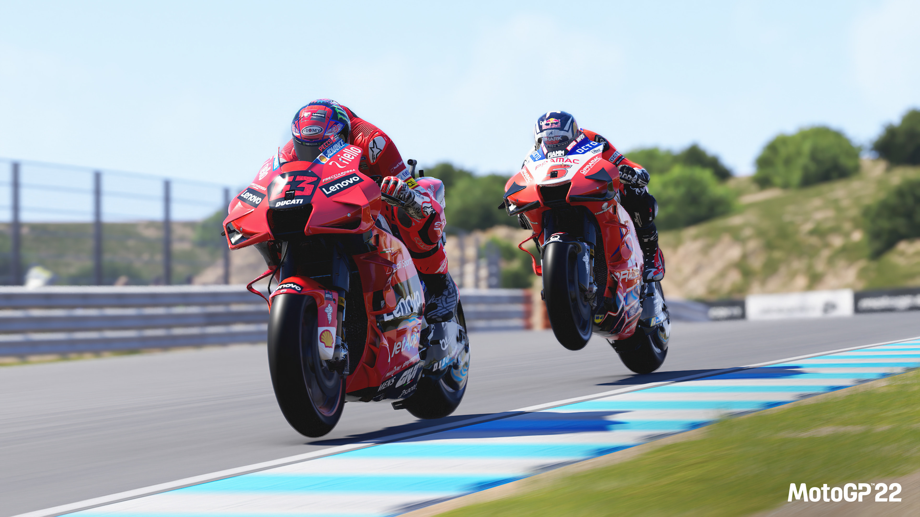 Francesco Bagnaia Ducati Lenovo Desmosedici, Johann Zarco Pramac Racing Ducati, MotoGP 22 video game, 4K Desktop wallpaper