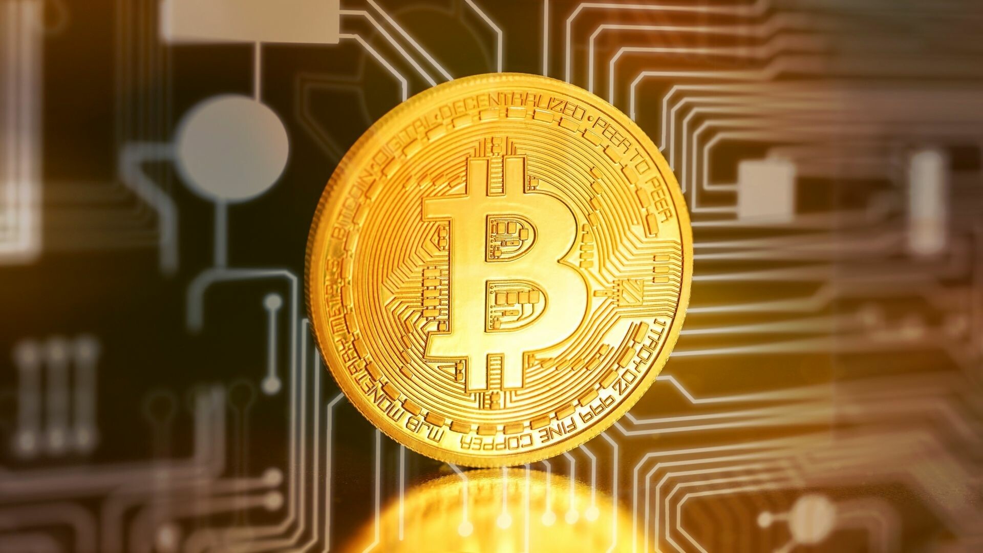 Golden coin Bitcoin wallpaper, Wealth symbol, Luxury crypto, Digital finance, 1920x1080 Full HD Desktop